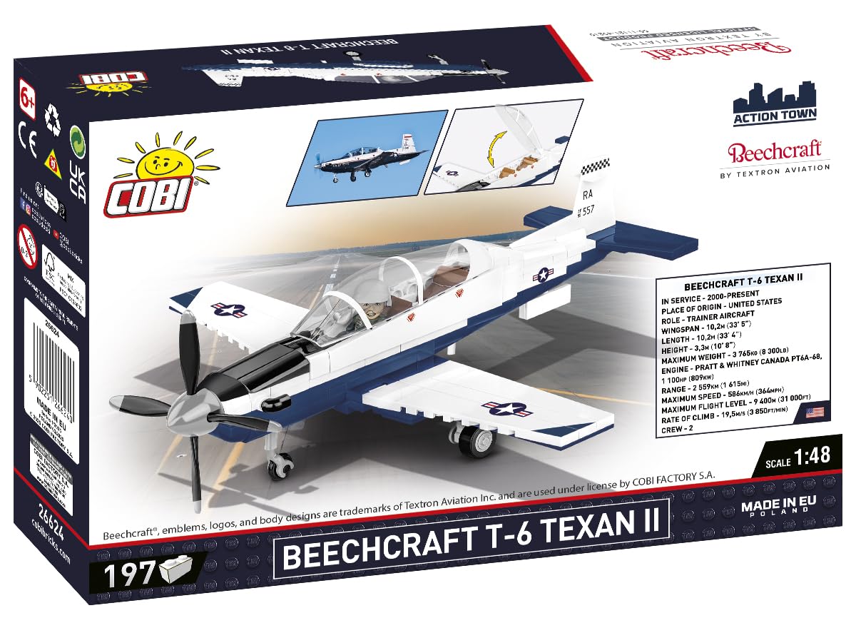 COBI Action Town Beechcraft T-6 Texan II Plane, Black & White