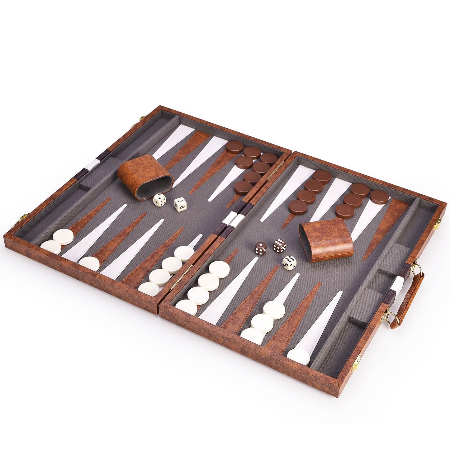 AMEROUS Backgammon Set, 18 Inches Classic Board Game withLeather Case, Folding Board, Gift Package, Portable Travel Strategy Backgammon Game Set for Adults, Kids (Large, Brown)
