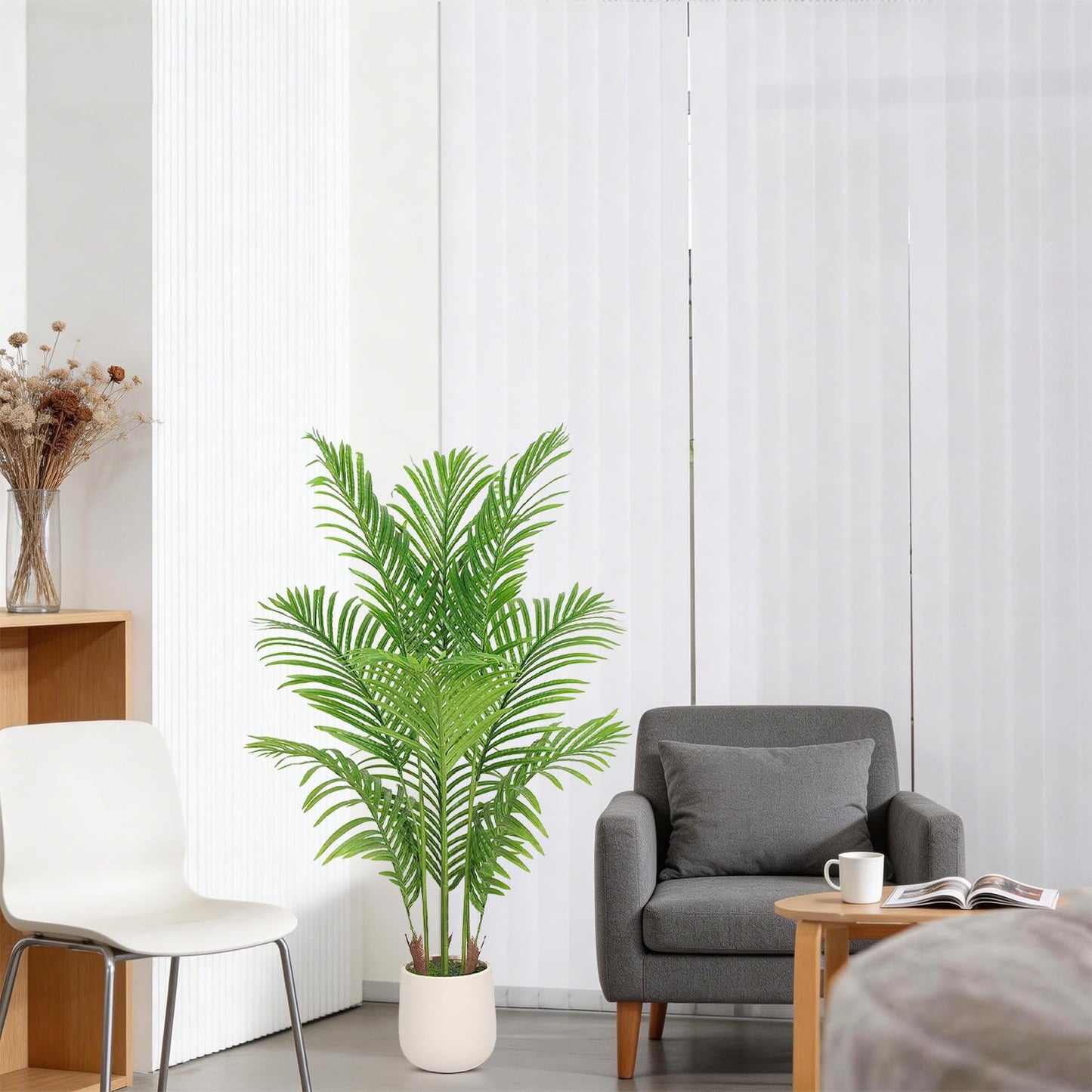Artificial Palm Tree 4FT, Fake Tree Tall Fake Plant with White Planter, Artificial Tree Faux Floor Plant Artificial Plant Indoor for Home Office Living Room Decor