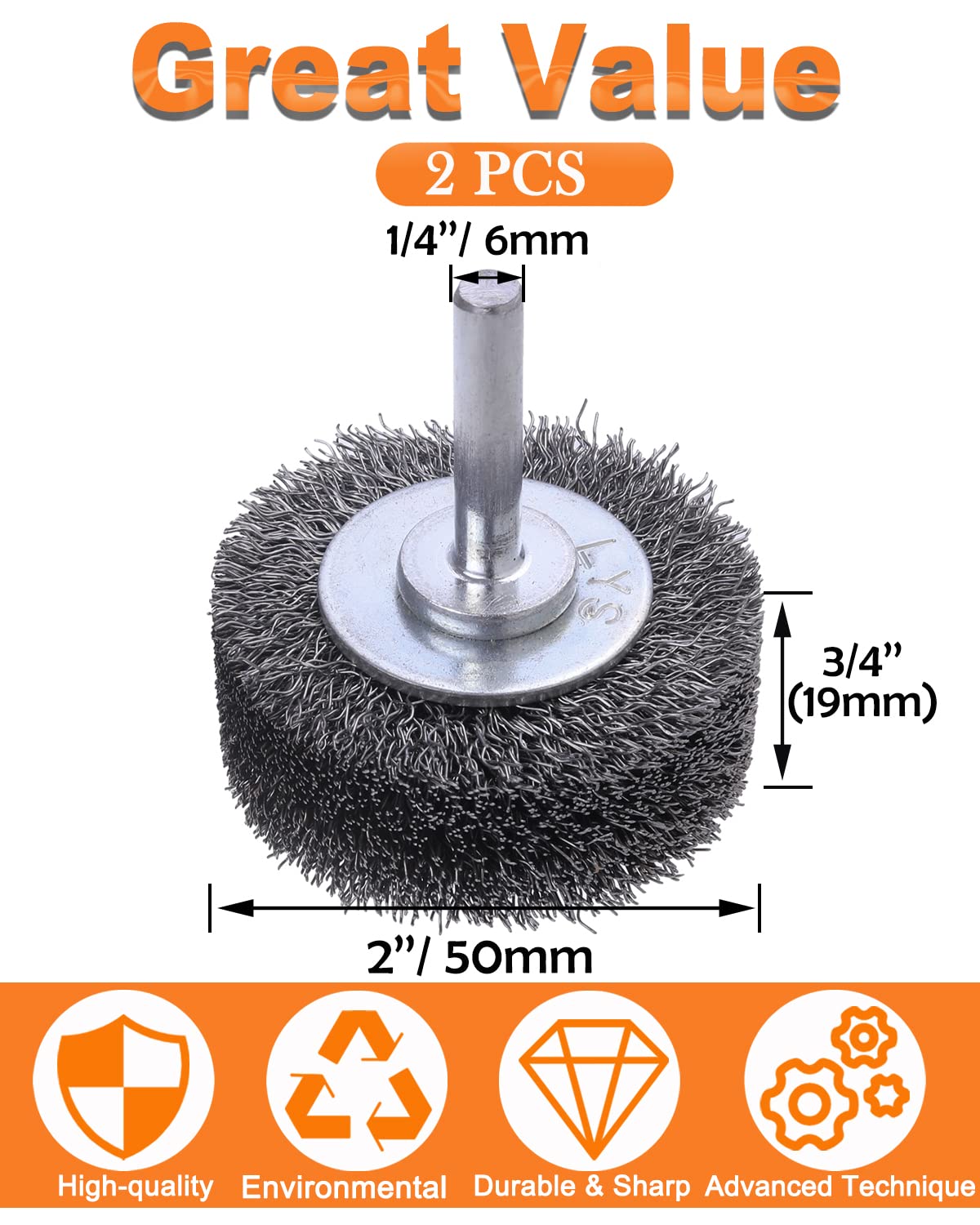 10 Pack Wire Wheel Brush Wire Wheel Brush for Drill Attachment, Rocaris 2 Inch Heavy Duty Wire Brushes Removal Paint Rust & Corrosion, 0.0118" Carbon Steel Wire, 1/4in Shank, 20000RPM