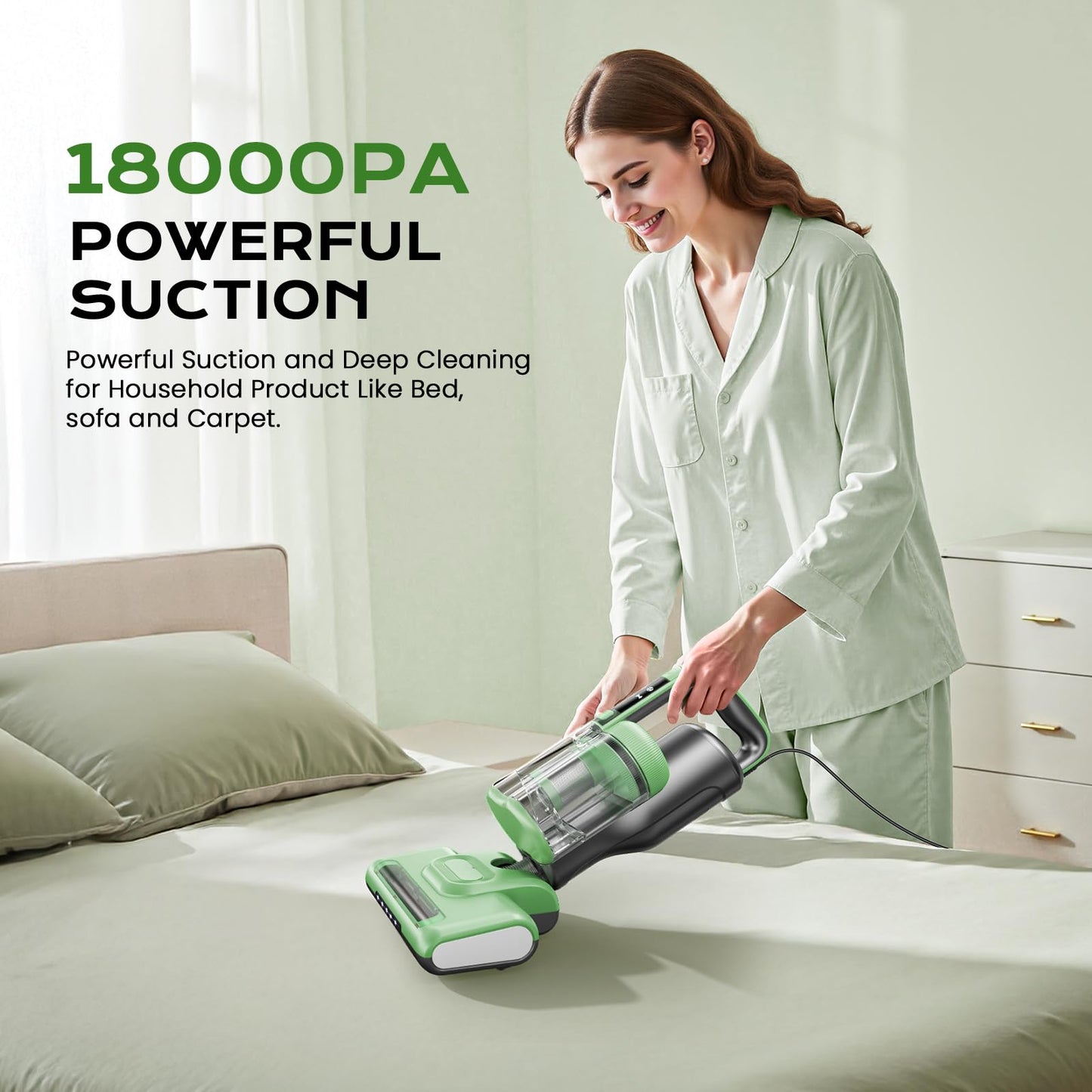 MYUAKO Mattress Vacuum Cleaner Bed Vacuum Versatile Handheld Vacuums with 500W 18Kpa Power Suction & 253.7nm U-V-C Light & Heating Tech & 30000 RPM/Min Brush Roll Rotation Corded