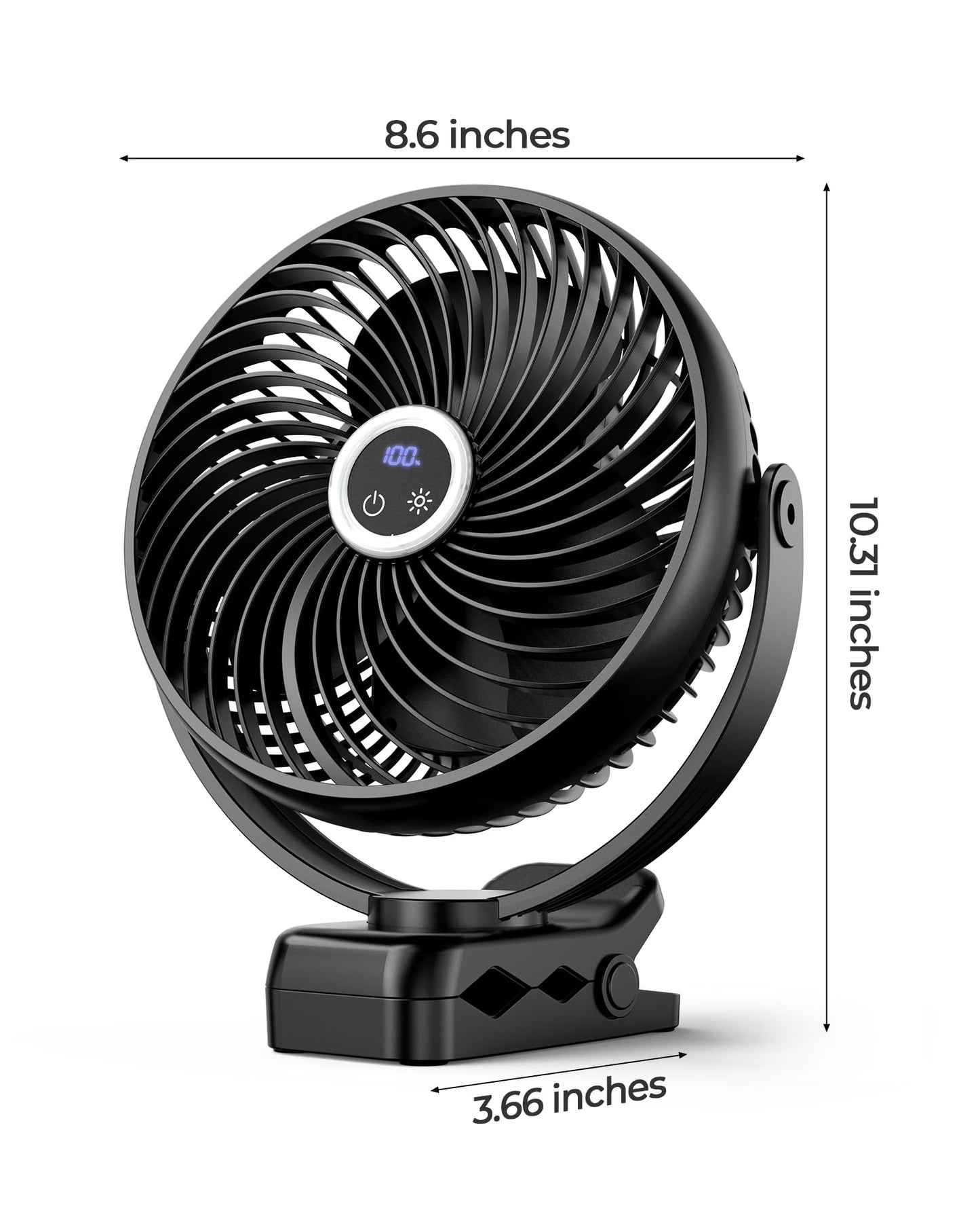 xasla 10000mAh Portable Clip On Fan With Light, 8 Inch Rechargeable Battery Operated Fan, 24H Long-last, Quiet Personal Camping Fan Digital Display, 3 Speed, 360° Rotate, for Gym Outdoor Travel