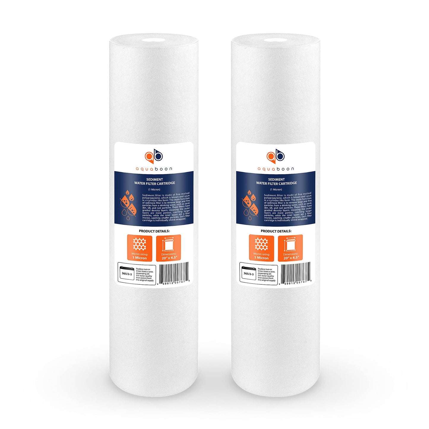 Aquaboon 1 Micron 20" Sediment Water Filter Replacement Cartridge | Whole House Sediment Filtration | Compatible with AP810-2, SDC-45-2005, FPMB5-20, P5-20, FP25B, 155358-43, 2 Pack