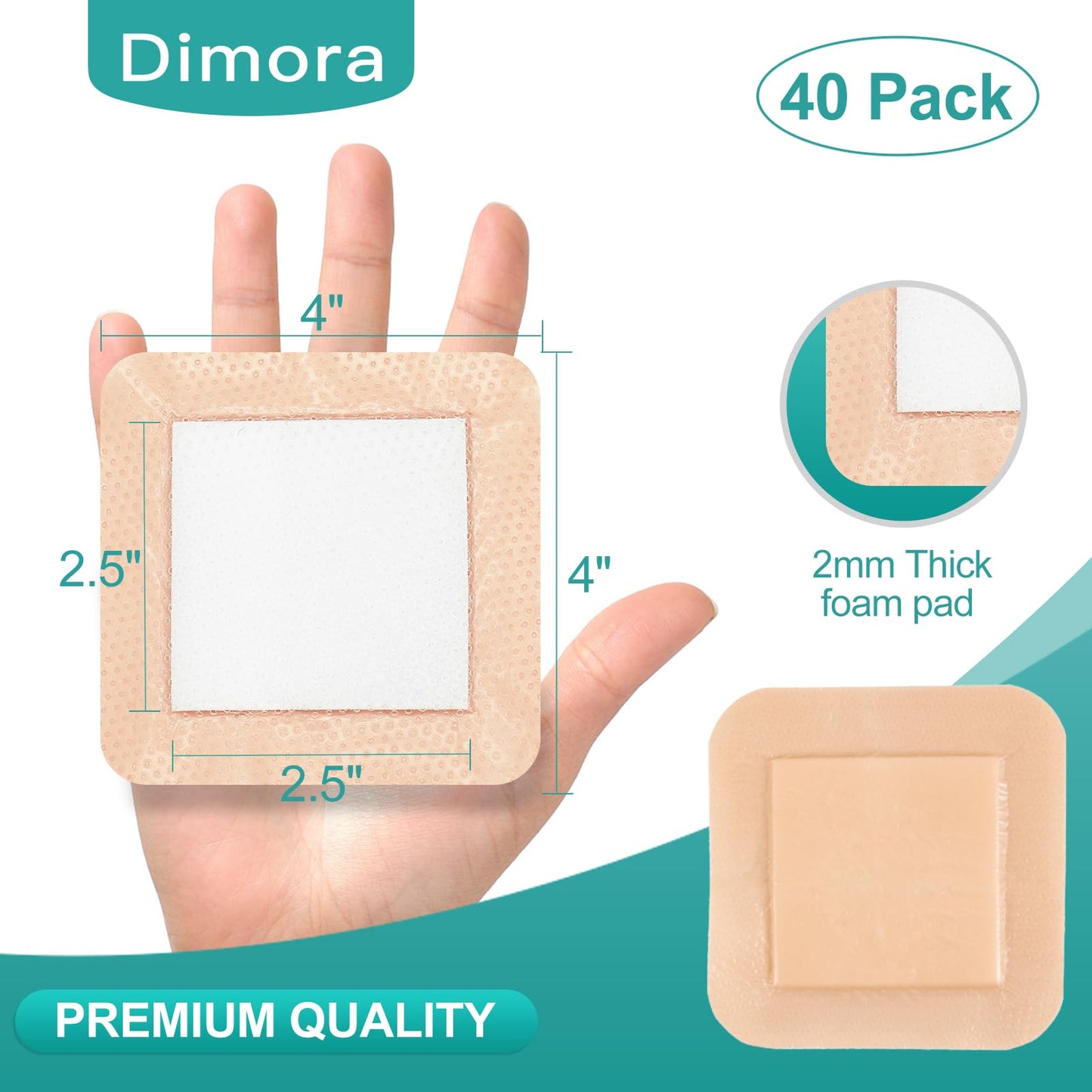 Dimora Silicone Foam Dressing with Border 40 Pack, Adhesive 4"x4" Wound Dressing Large Bandage for Wound Care FSA/HSA Approved