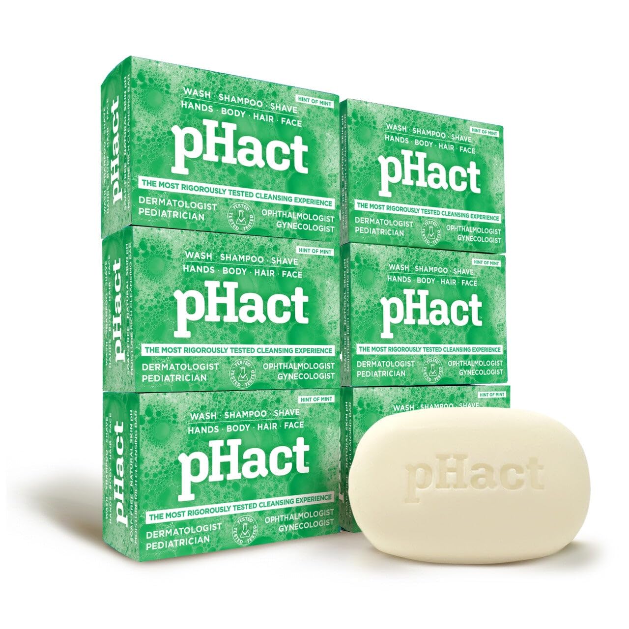 ANDREW LESSMAN pHact Moisture-Rich, Soap-Free Cleansing Bar Hint of Mint. Natural Skin pH. All Skin Types - Even Sensitive Skin. Hypoallergenic. Dermatologist Tested. 6-Pack 4.25 oz Each