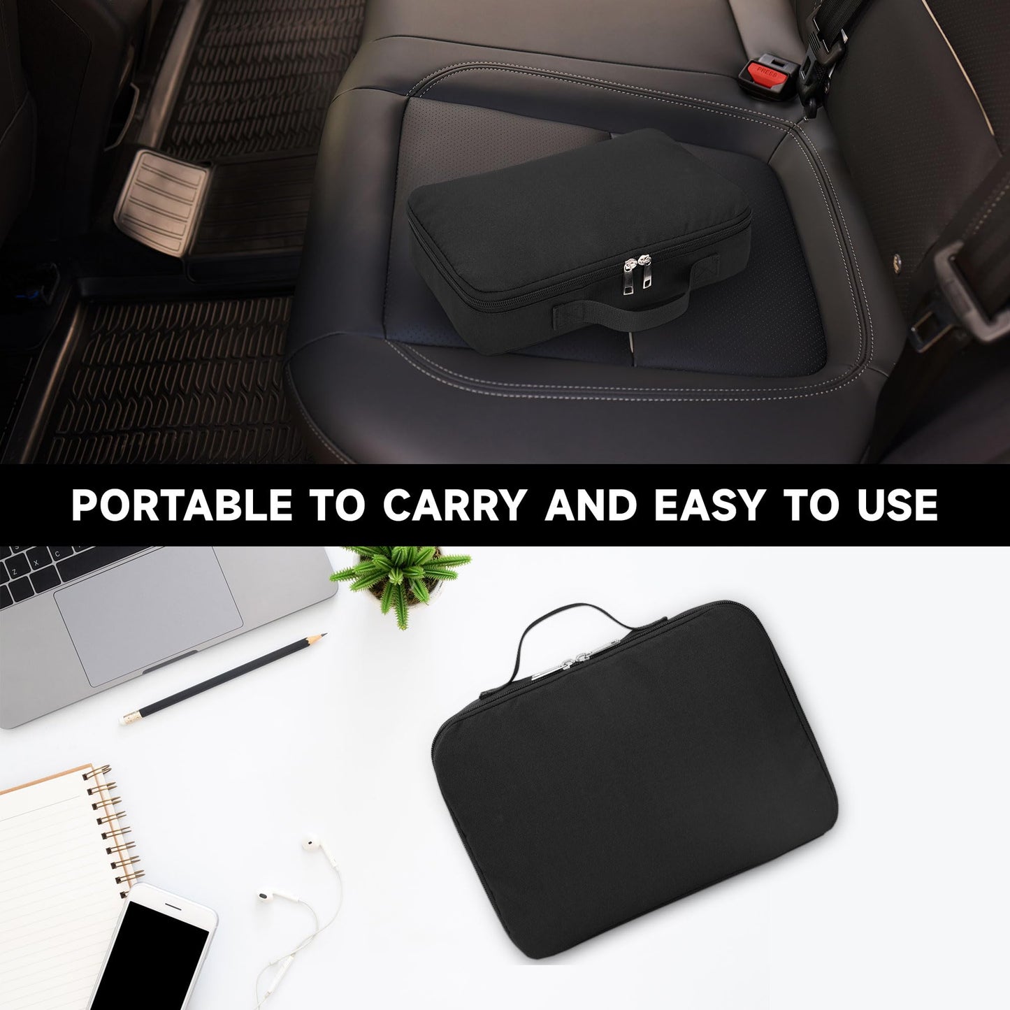 Sgorlds Portable Travel Gun Safe for Handgun and Valuables, 2 Pack Handgun Safe with Handbag, Pistol Lock Box for Car, 9.4" x6.6" x1.8", Black