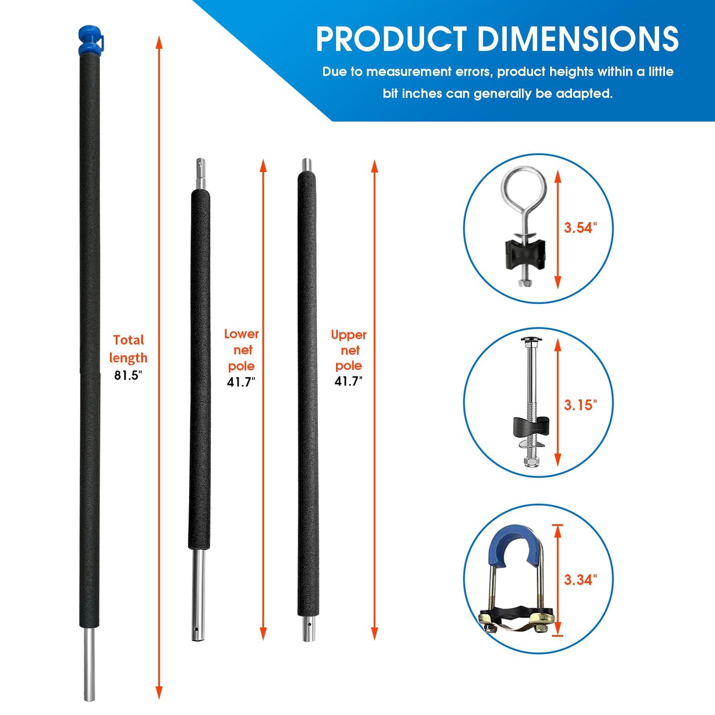 8 Universal Trampoline Enclosure Net Poles, Trampoline Poles Replacement and Hardware Fits 8 Straight Poles Round Frame