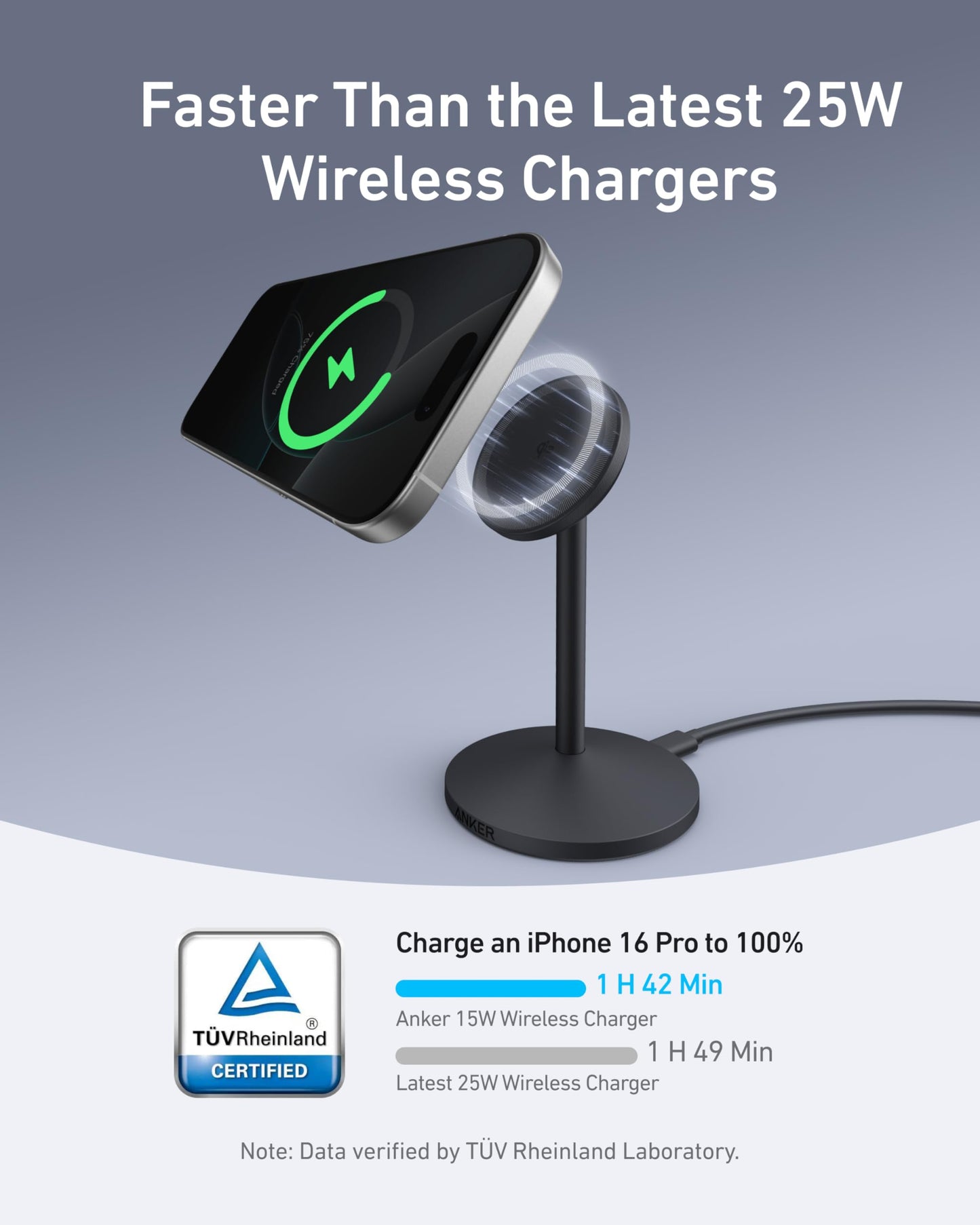 Anker MagGo iPhone 16 MagSafe-Compatible Wireless Charger Stand, 15W Fast Magnetic Wireless Charging Station, Qi2 Certified 360° Charger, for iPhone 16/15/14 Series and AirPods (25W Adapter Included)