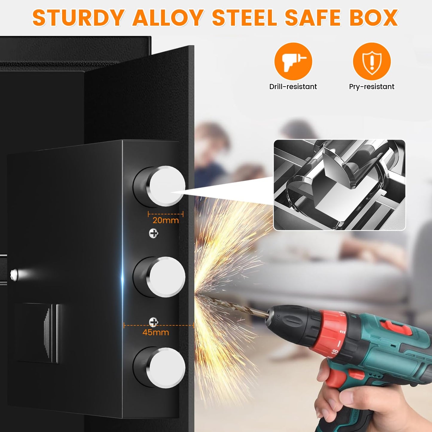 2.0 Cuft Safes for Home, Fireproof Safe Box, Home Safes Fireproof Waterproof with Electronic Keypad & Fire Proof Bag, Removable Shelf, Smart Alert, Safe Box for Home Documents Money Medicine