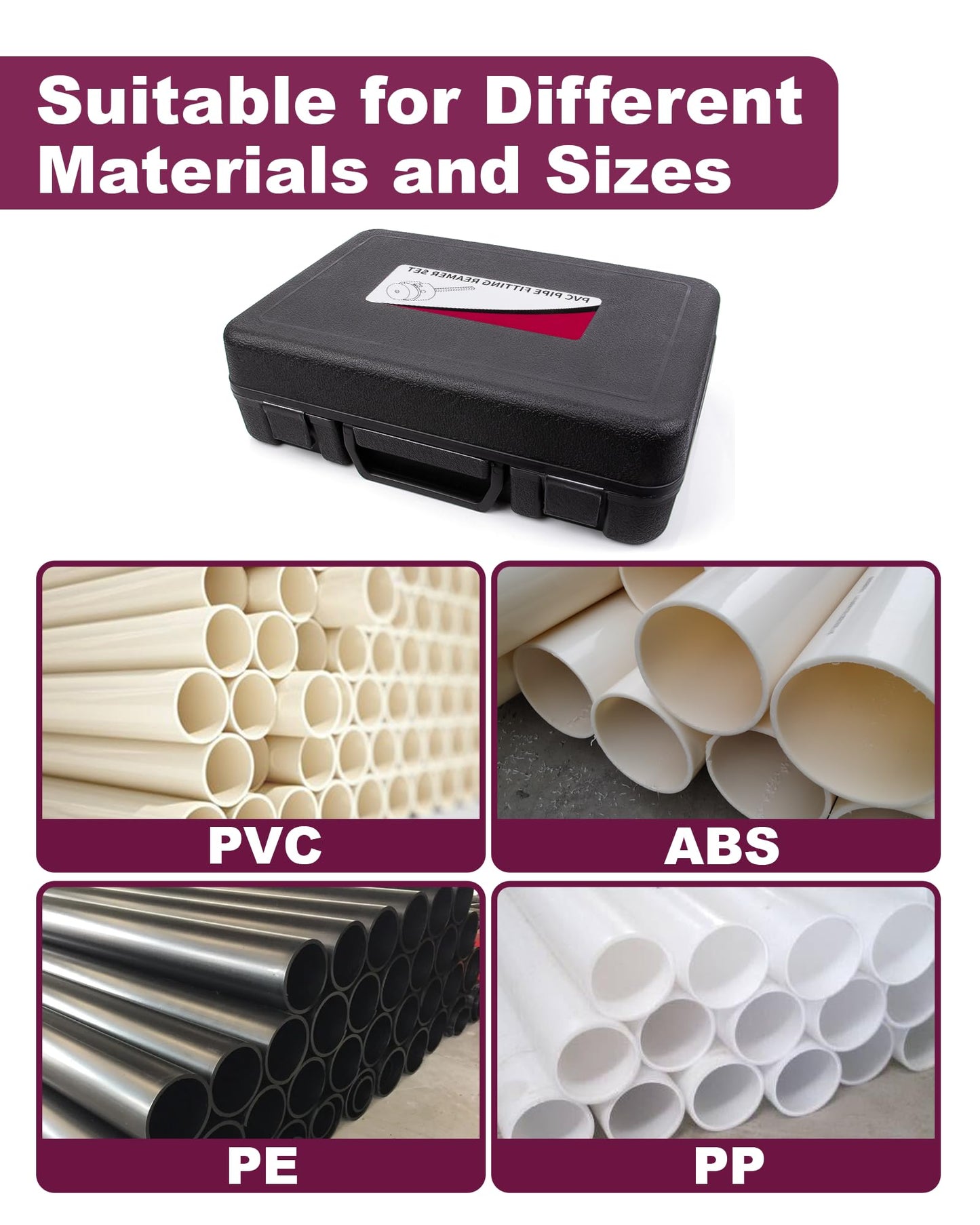 8 Pcs PVC Pipe Reamer Kit With 1/2 inch, 3/4 inch, 1 inch, 1-1/4inch, 1-1/2inch, 2inch, 3inch, 4inch, 2 Carbide Inserts, Aluminum PVC Fitting Saver, Plumbing tools for SCH40
