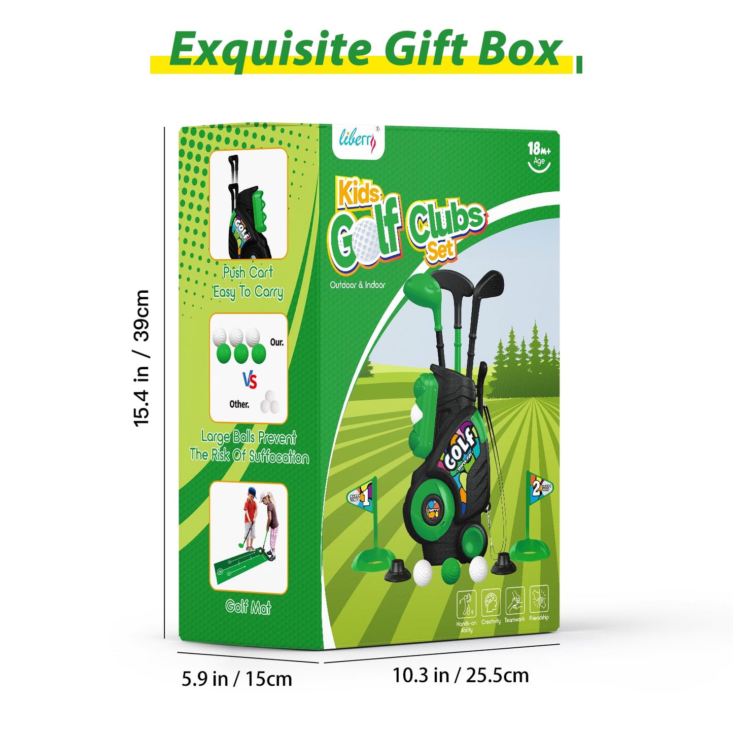 Liberry Toddler Golf Set with Putting Mat for Boys Girls Age 2 3 4, Upgraded Kids Golf Cart with Shoulder Strap Design, Outdoor Indoor Sports Toys for Birthday Gift, Black