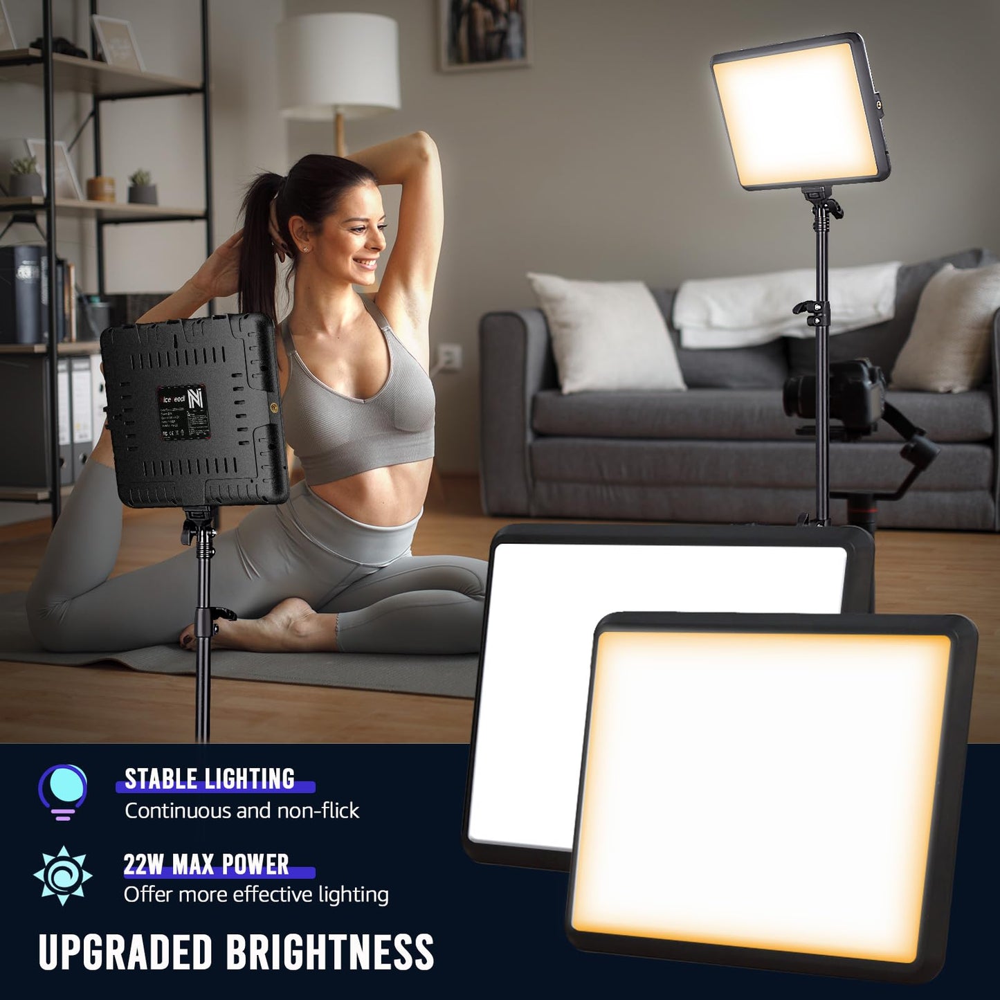2-Pack Photography Lighting Kit, NiceVeedi 22W LED Video Light Kit, 2900-7000K Studio Light with Tripod Stand, 73" Stream Light for Video Recording