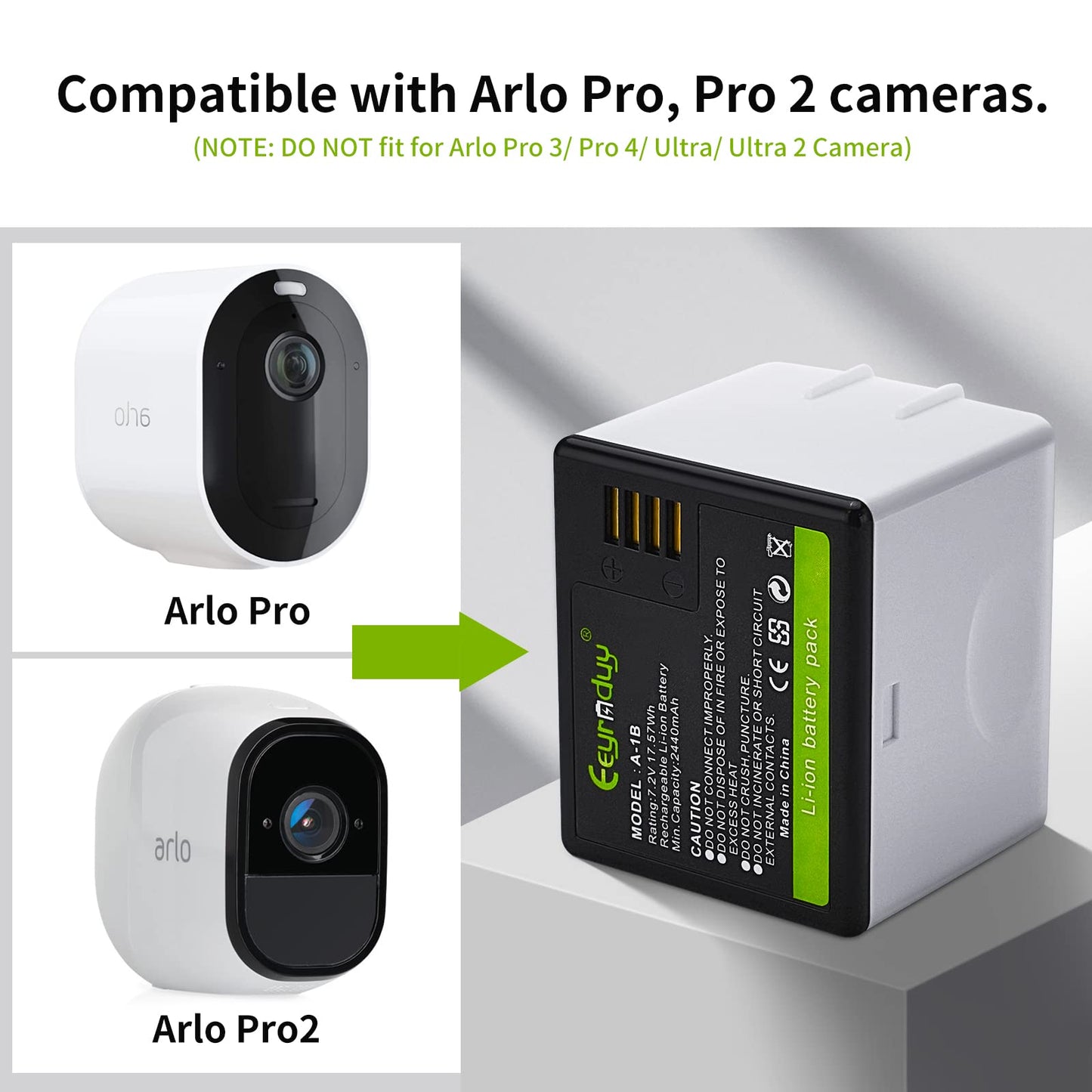 Eeyrnduy 2- Pack Batteries and Charger for arlo Pro,Pro 2 Camera,2440mAh Rechargeable Battery