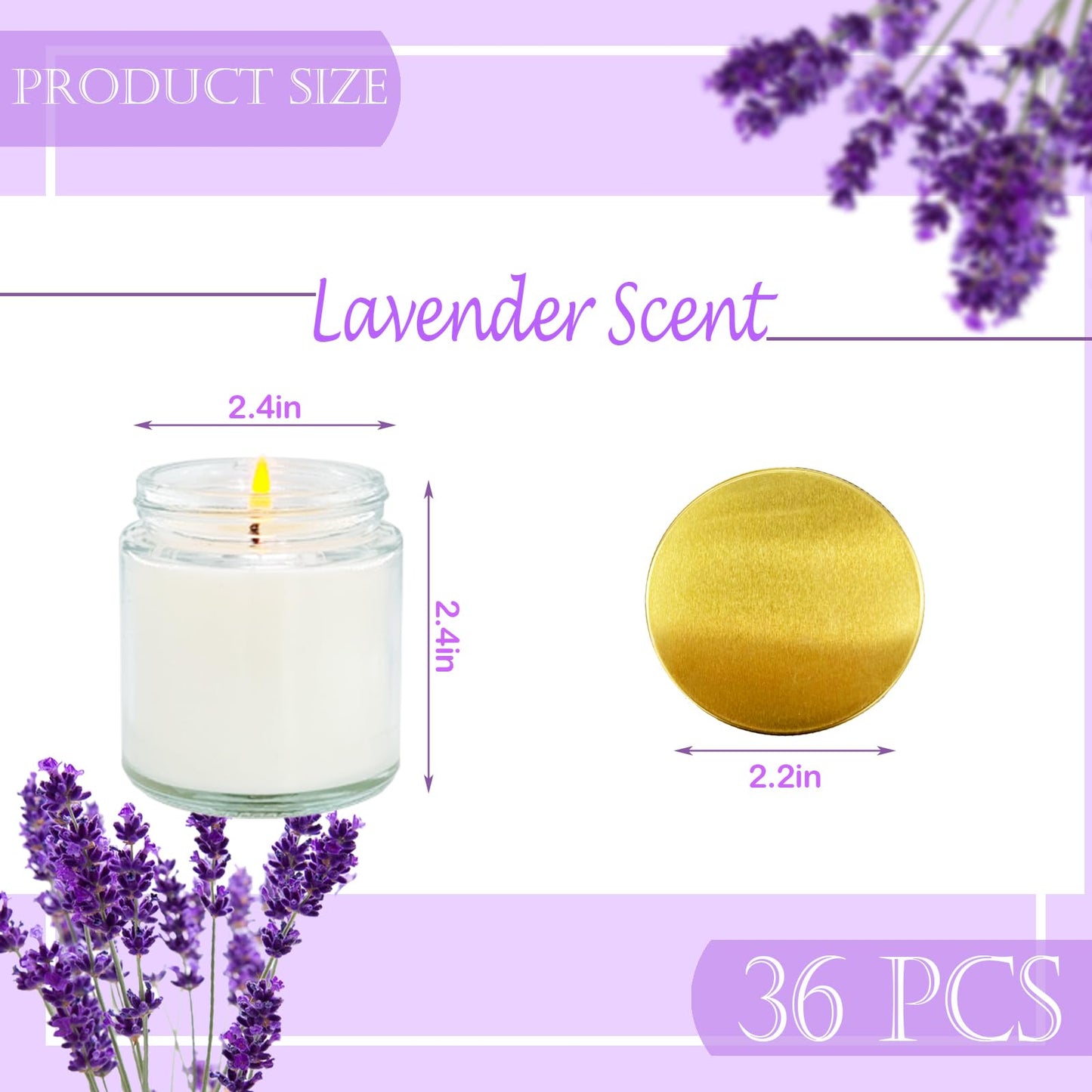 Veiuwa 36 Pcs 4 Oz Mini White Soy Candles,Lavender Scented Candles Set,Bulk Aromatherapy Candle,Great Stress Relieving Scented Candle for Girls as a Gift for Birthdays, Weddings and More!