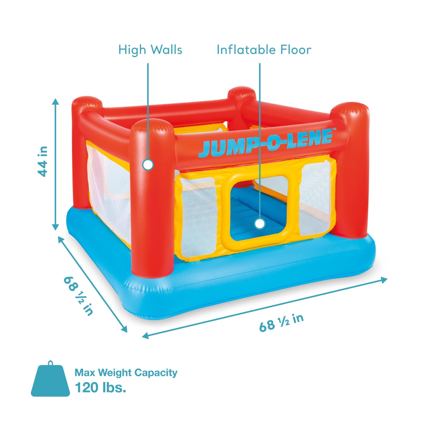 Intex Inflatable Jump-O-Lene Indoor Outdoor Bounce House Toddler Ball Bit Castle Play Set with 100 Small Plastic Balls for Kids 3 to 6, Multi-Collor