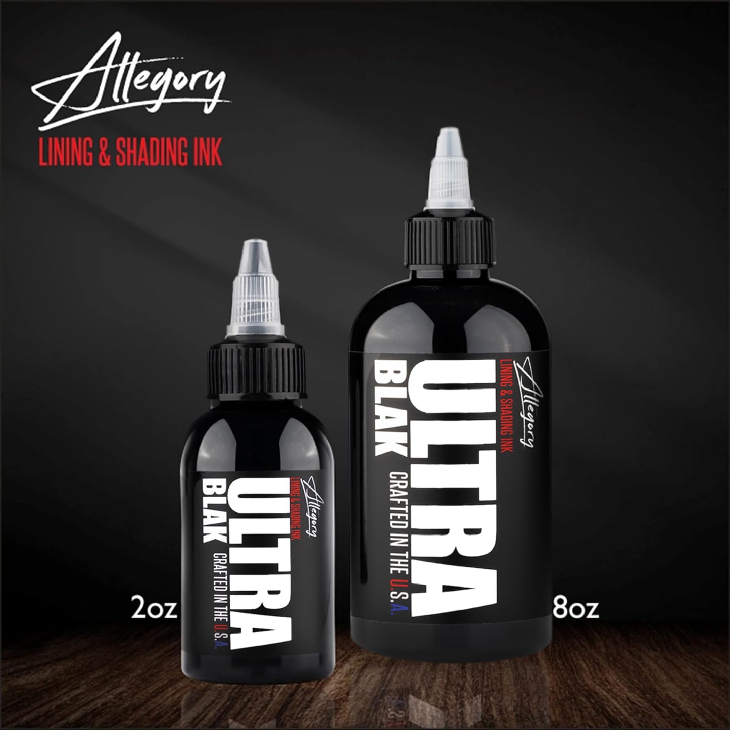 Allegory Tattoo Ink – Ultra Blak, Premium Black Tattoo Ink, Perfect for Lining and Shading, Smooth, Consistent Pigment, Vegan Friendly Tattoo Color, Organic Ink, Crafted in The USA (8 oz)