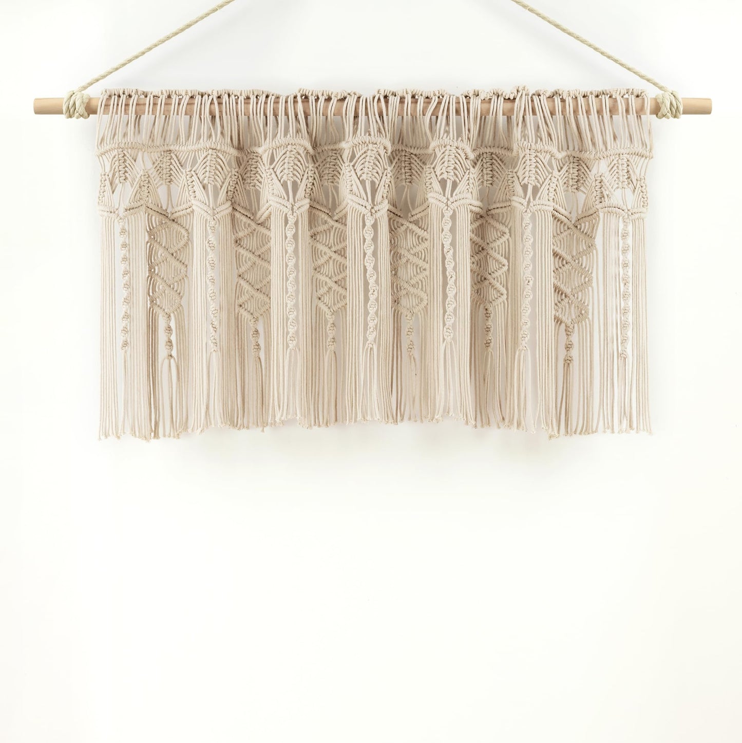 Lush Decor Boho Macrame Textured Cotton Valance, 50" W x 20" L, Neutral - Boho Kitchen Curtains & Wall Decor - Macrame Valance - Bathroom Window Curtains
