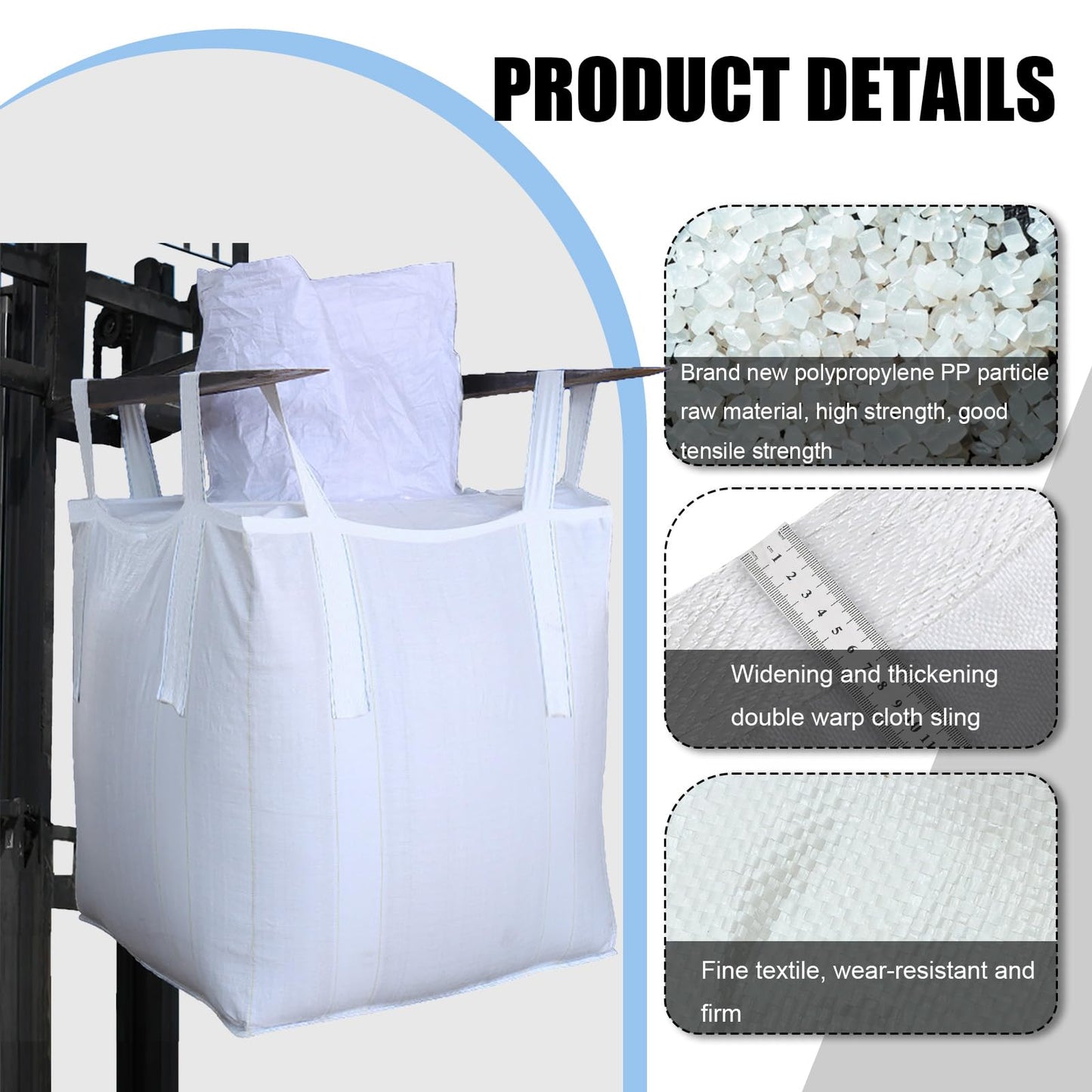 10Pack Aolikebao FIBC Bulk Bag,1.5 Ton Bag, 35.4"L x 35.4"W x 43.3"H,3300lbs SWL Safty Factor 3:1,Woven Polypropylene Bags,Top Circular Feed Inlet Flat Bottom (10)