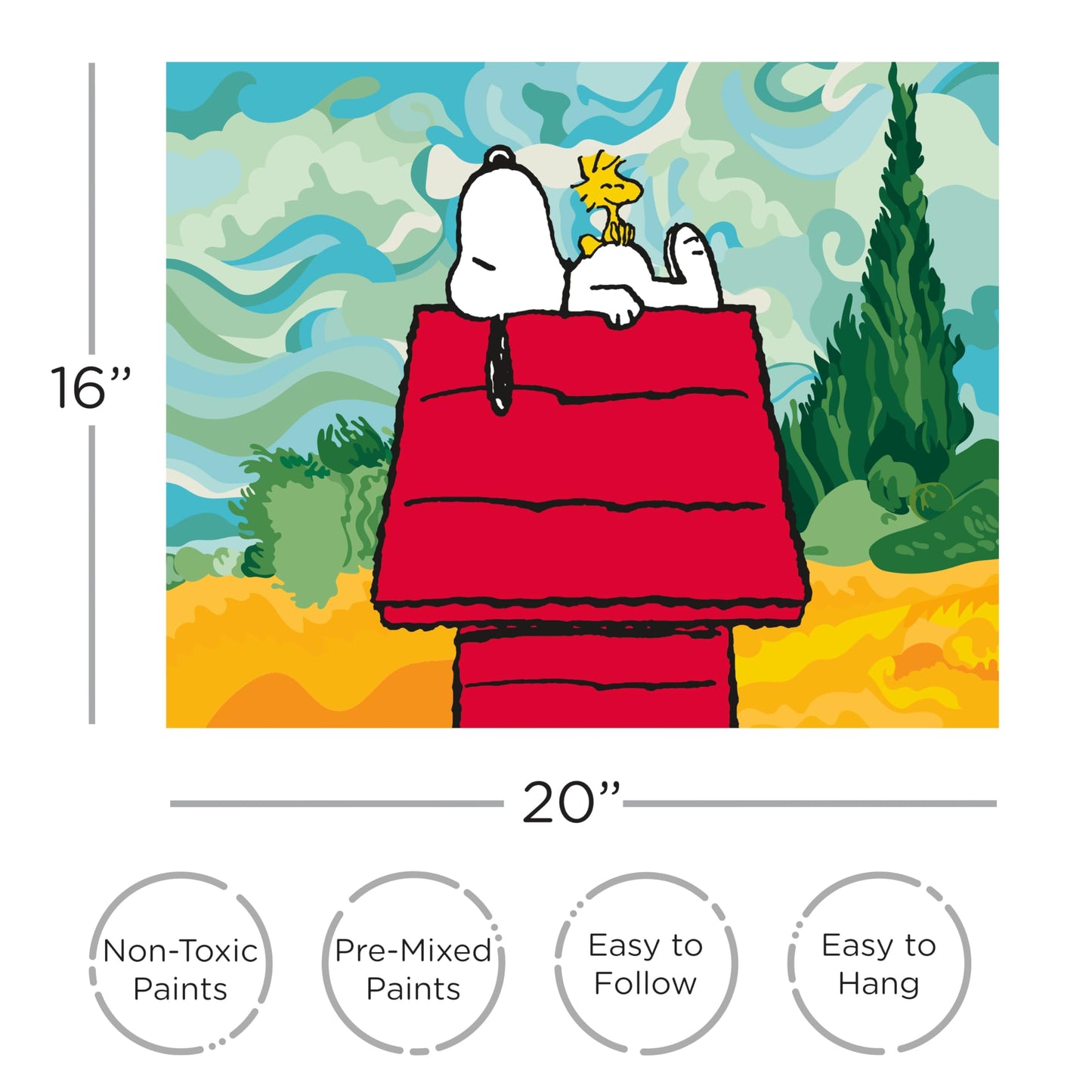 AQUARIUS - Peanuts Snoopy Chill Art by Numbers, Painting Kit, 16 x 20