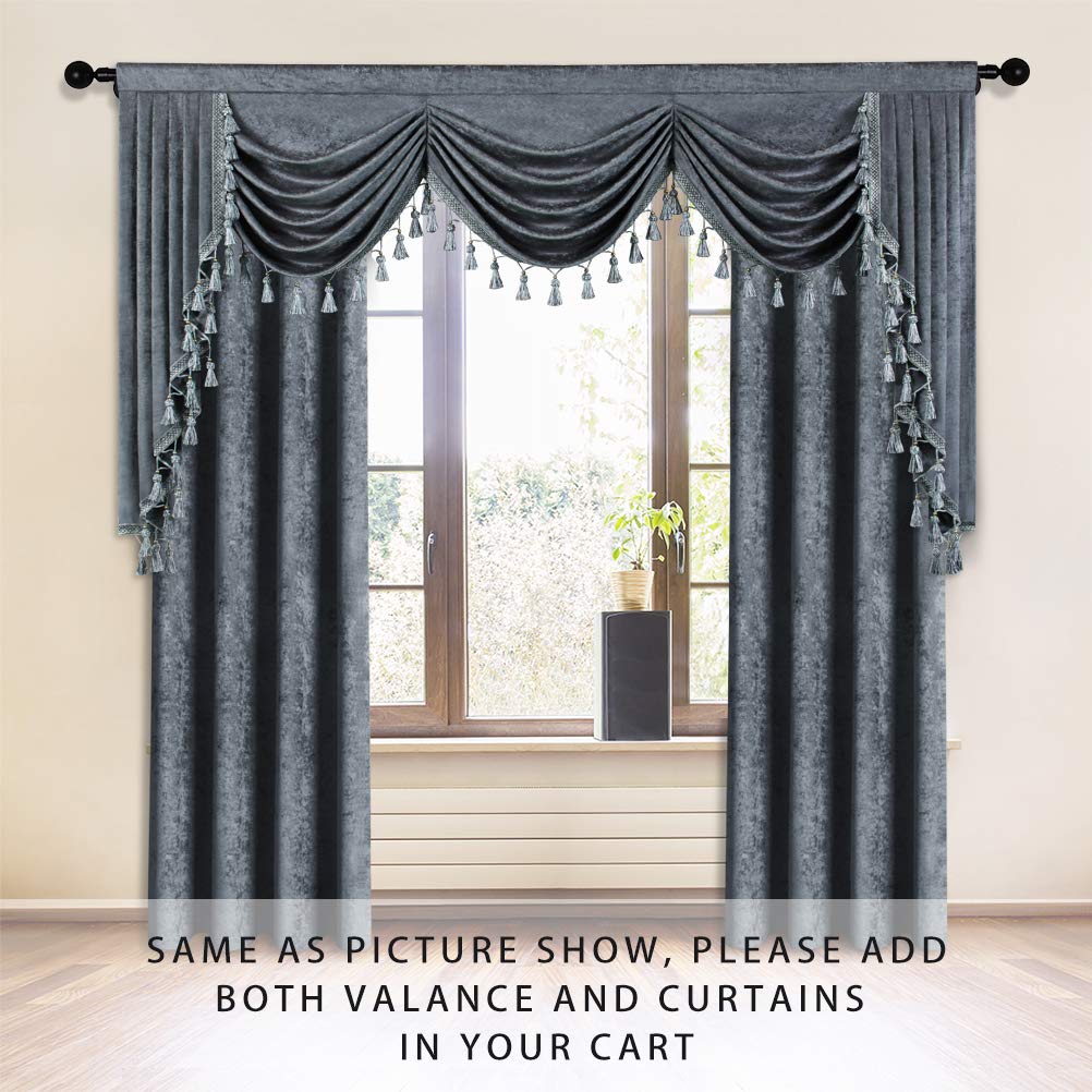 ELKCA Grey Chenille Window Curtains Valance for Living Room Curtain Waterfall Valance for Bedroom (W79 Inch, 1 Panel)