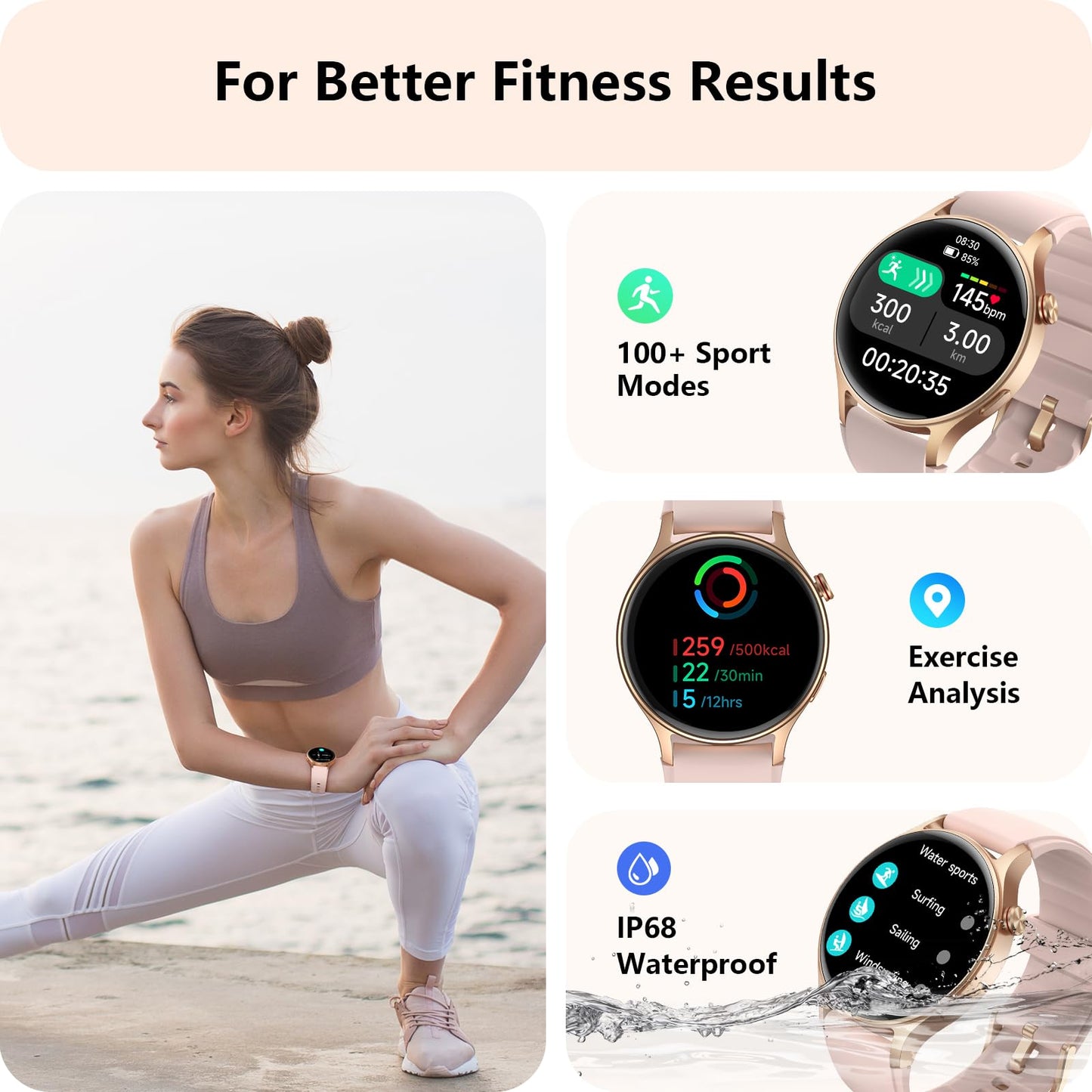 aeac Smart Watch for Women, AMOLED Ultra-Clear Screen Activity Trackers with Heart Rate/Sleep/SpO2 Monitor, Smartwatch for iPhone/Samsung/Android, 110+ Sport Modes Waterproof Fitness Reloj Inteligente