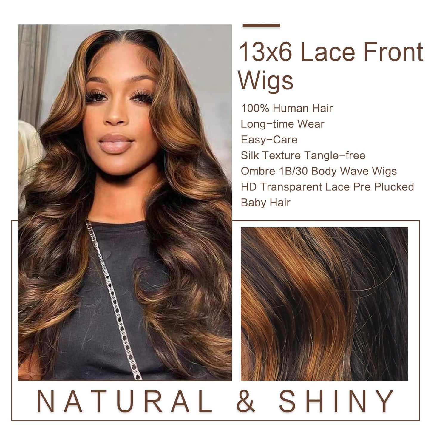 26 Inch Ombre Lace Front Wig Human Hair Pre Plucked With Baby Hair Highlight 13x6 Lace Front Wigs Human Hair 1B/30 Body Wave Colored Wigs 180% Density Brown Glueless HD Lace Frontal Wigs for Women