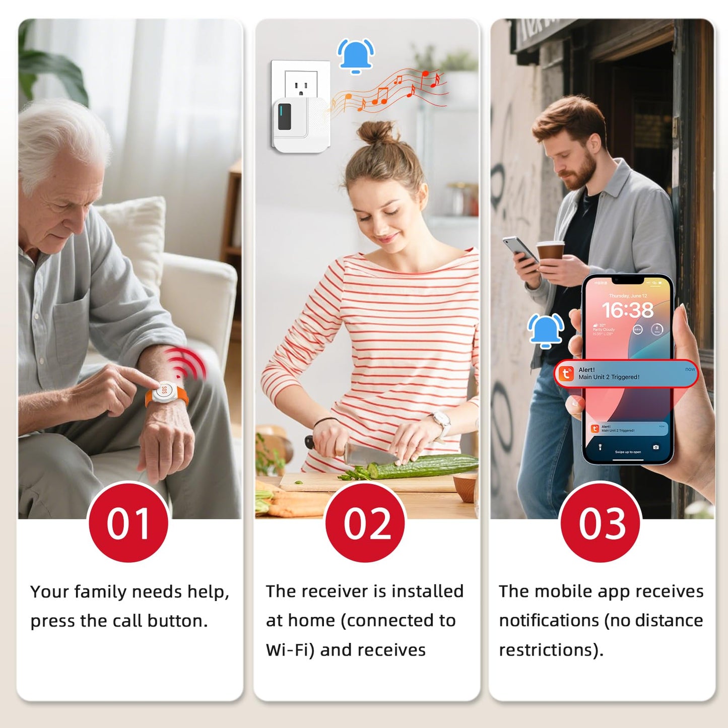 CallToU Wi-Fi Wireless Caregiver Pager Call Button for Elderly at Home, APP Emergency Alert for Seniors, Patients, and The Disabled (TY01WH-US 2-1)