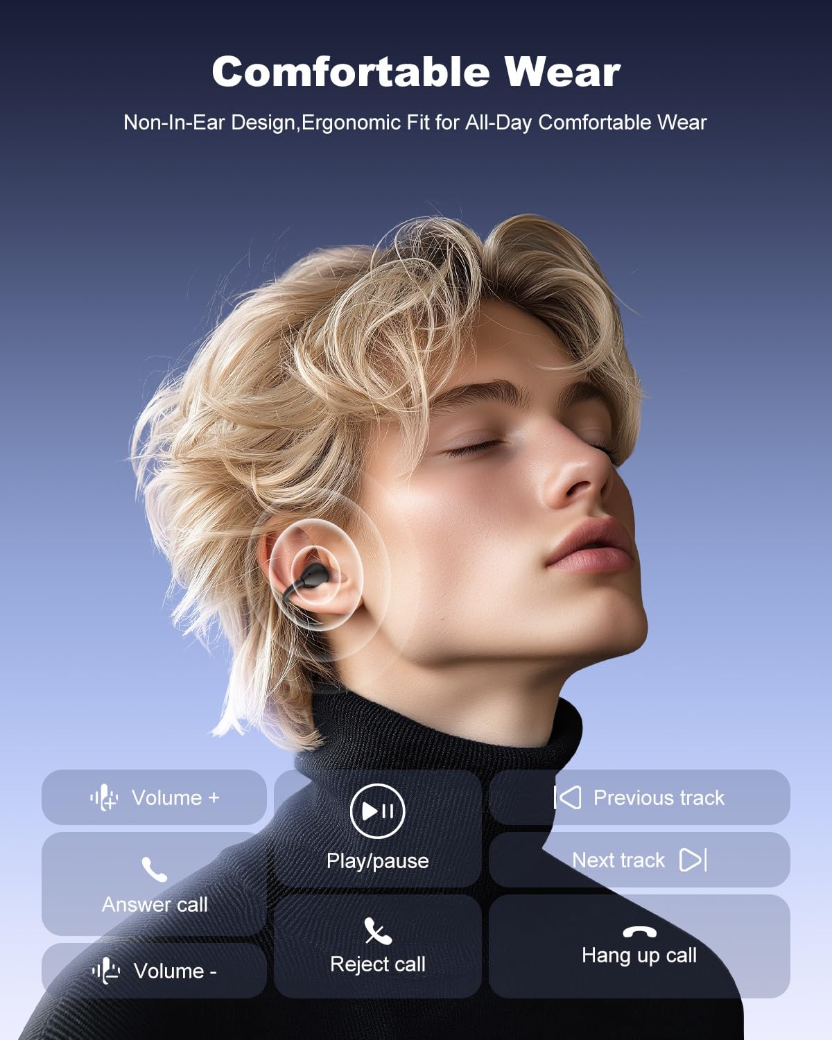 AMINY Open Ear Earbuds - Comfort Clip-On Earbuds, Lightweight Open Ear Headphones with 163 Languages AI Translation and Anti-Drop Design, 48H Play Bluetooth 5.4 Fit Sports Travel