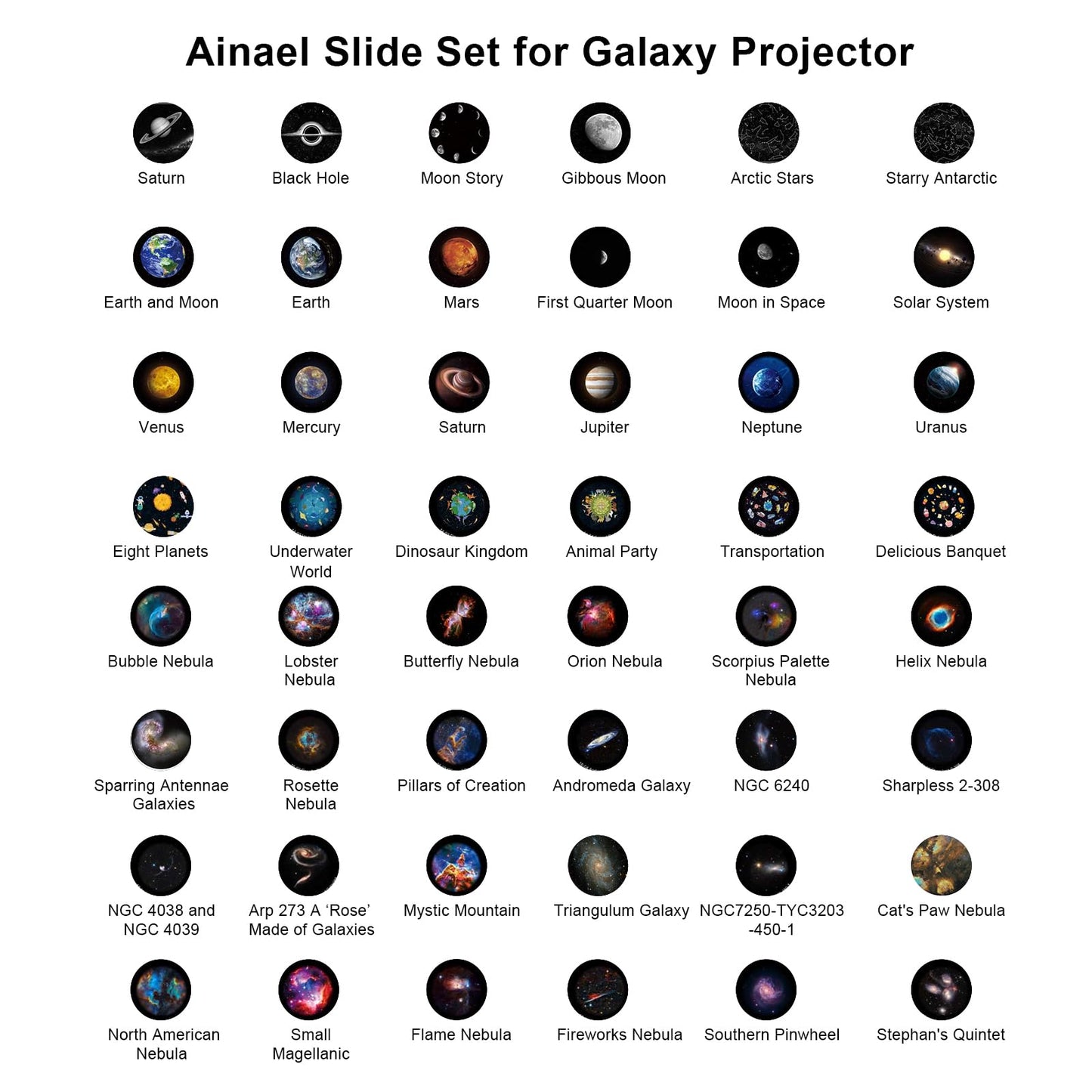 Ainael Galaxy Projector Disc – Ultra HD Projector Slide, Compatible Galaxy Projectors and Model SKE-TKQ01 & BL-DQY02 Projectors – 6 Disc Set