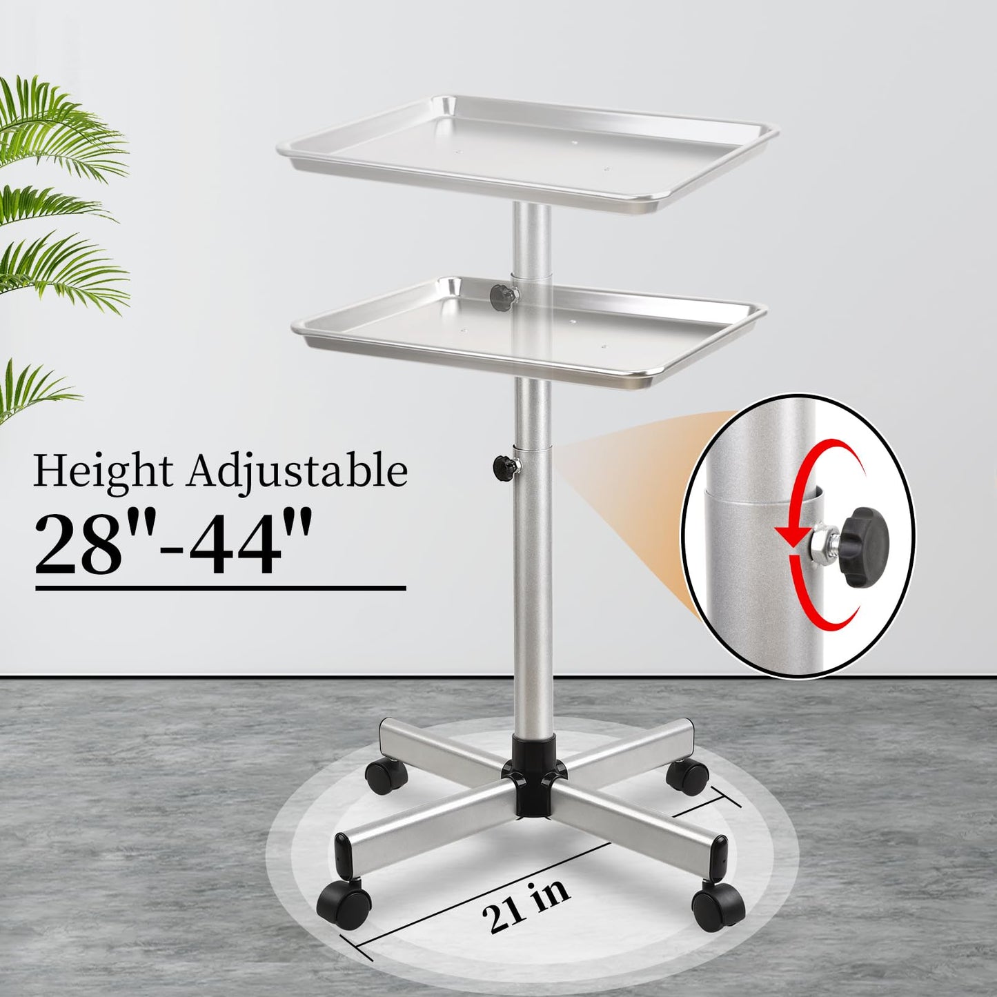 Salon Tray on Wheels, Rolling Tattoo Tray, Adjustable Hair Stylist Tray, Metal Aluminum Mayo Stand Tray, Salon Color Tray Use As Deantal Tray, No-Rusting