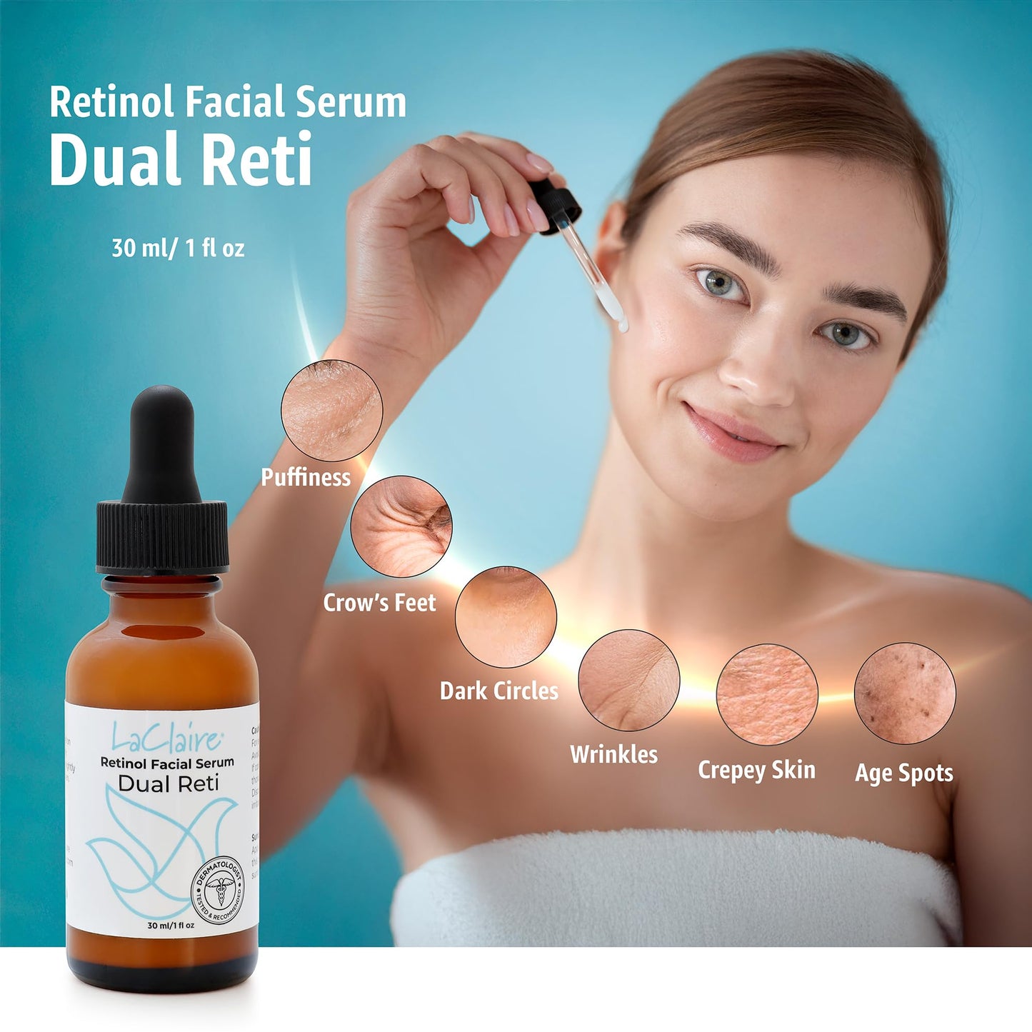 LaClaire Skincare Duo: 2 Units of 8% Complex Retinol Face Serum 15ml & 30ml + Vitamin C Plus Serum 30ml - Anti-Aging, Brightening, Firming, Smoothing