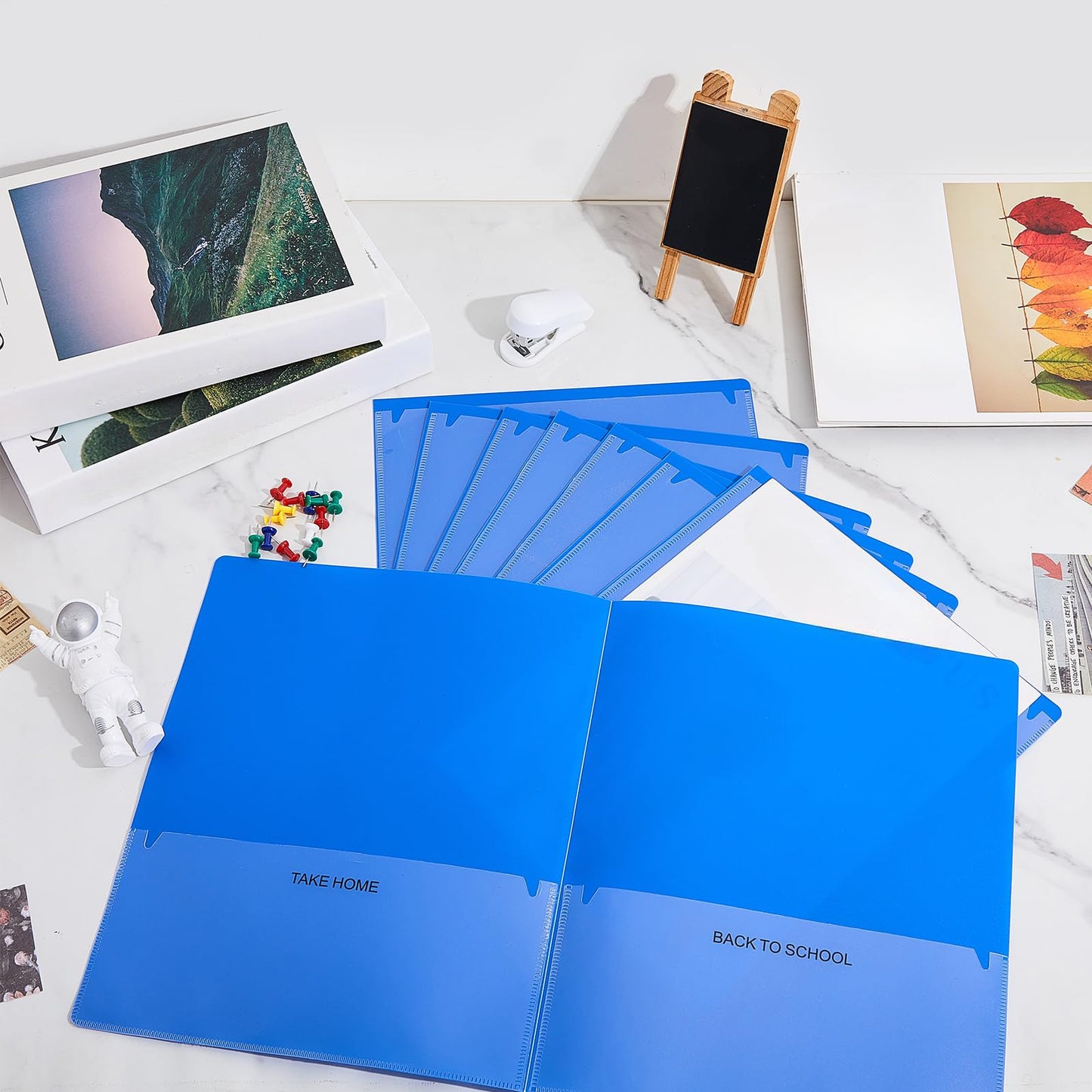 Henoyso 48 Pcs Plastic Take Home Folders with 2 Pockets Parent Teacher Classroom Communication Homework Folder for Students Parent Teacher Connector(Blue)