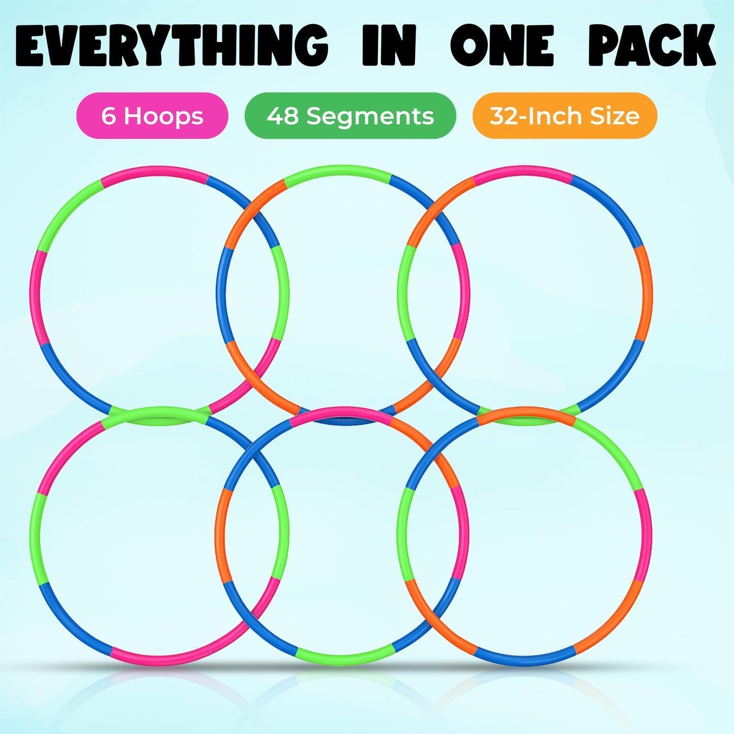 VALUE BUNDLE - Snap Together Detachable Kids Hula Hoop for Playing, 32-Inch (Pack of 6)