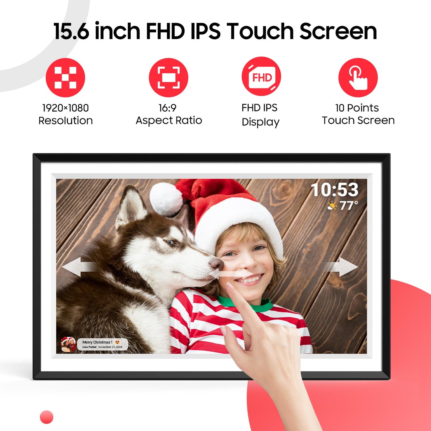 ApoloSign Digital Picture Frame 15.6 inch, WiFi Digital Photo Frame with 32GB Storage, 1920x1080 FHD IPS Touch Screen, Auto-Rotate, Easy Setup to Share Photos or Videos Instantly via Frameo App