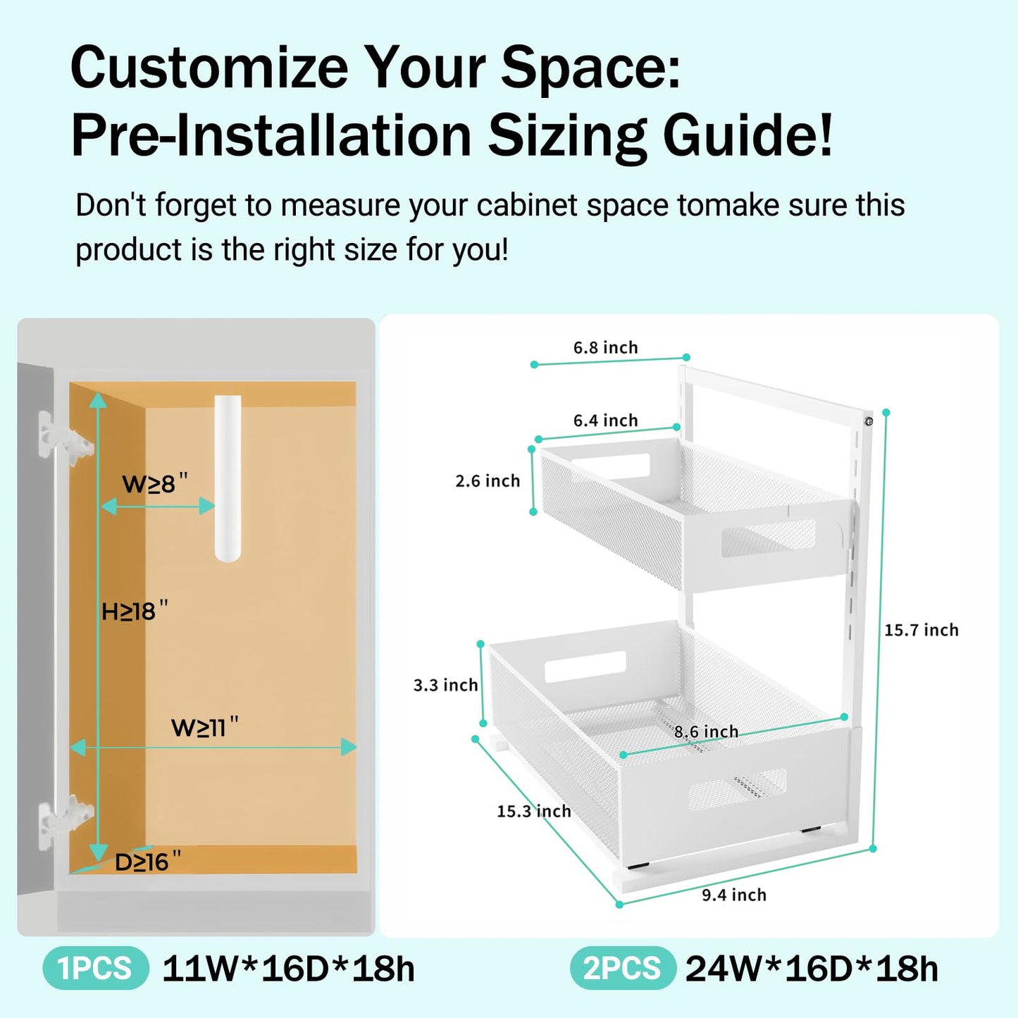 Under Sink Organizer Adjustable Height 2 Tier Bathroom Organizer Pull Out Cabinet Organer kitchen organizers and storage fridge organizers and storage,White,XL-1 Pack