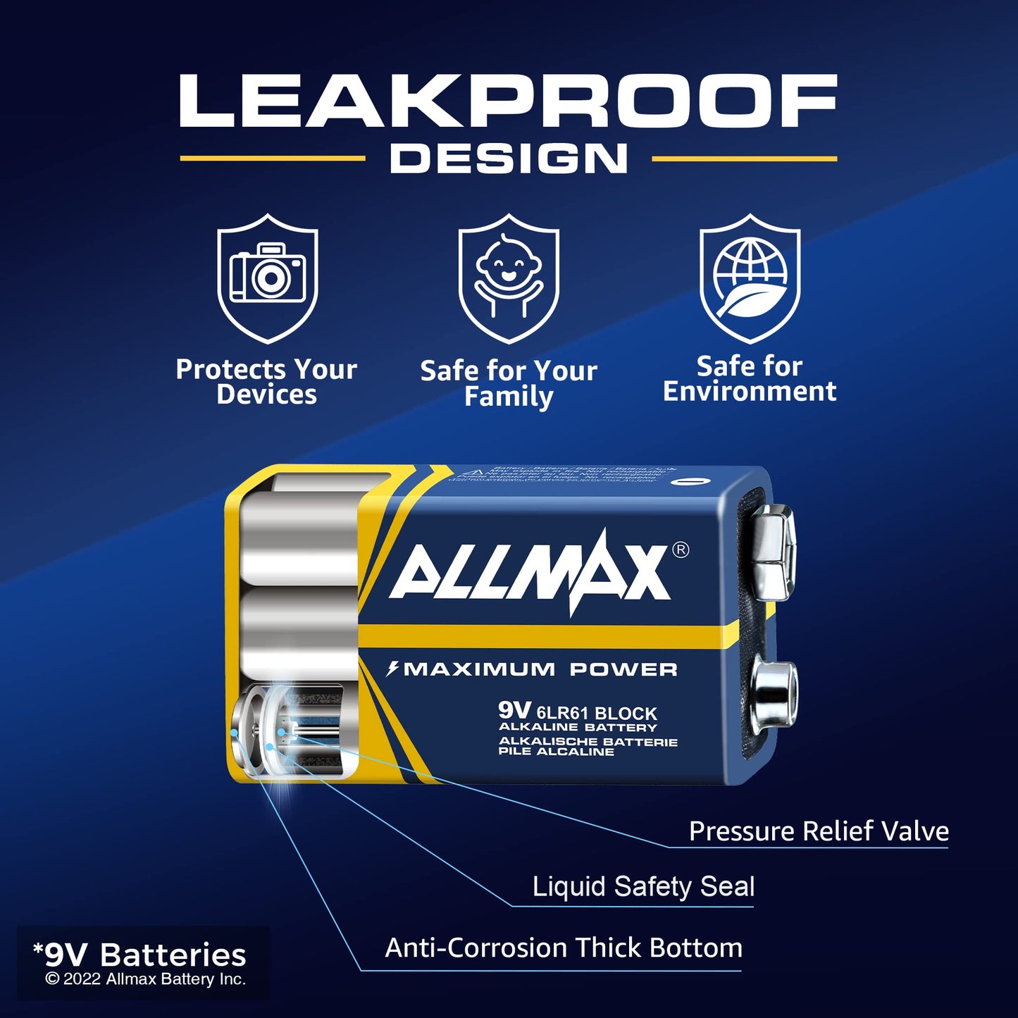 Allmax 9V Maximum Power Alkaline Batteries (48 Count) – Ultra Long-Lasting, 7-Year Shelf Life, Leakproof Design, Superior Performance
