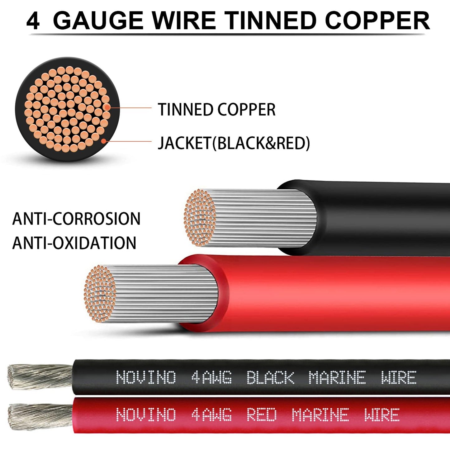 4 Gauge Marine Wire Include 4AWG 10FT Black & 10FT Red,4 Gauge Marine Grade Wire Oxygen-Free Tinned Copper Electrical Cable for Speaker Automotive Boat Battery Lighting Camper Trailer Outdoor