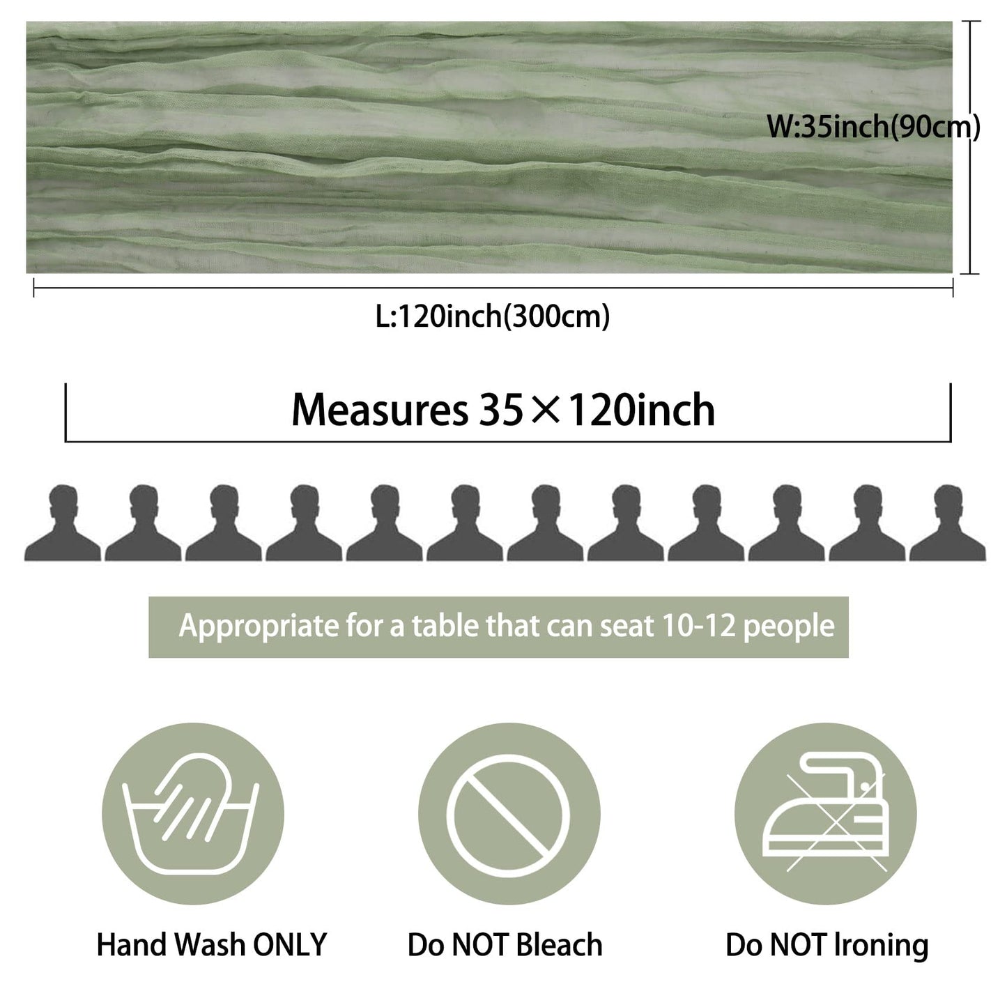 12 Pack 10Ft Cheesecloth Boho Gauze Long Romantic Table Runner for Wedding Bridal Shower Birthday Party Decor (Dusty Sage Green)