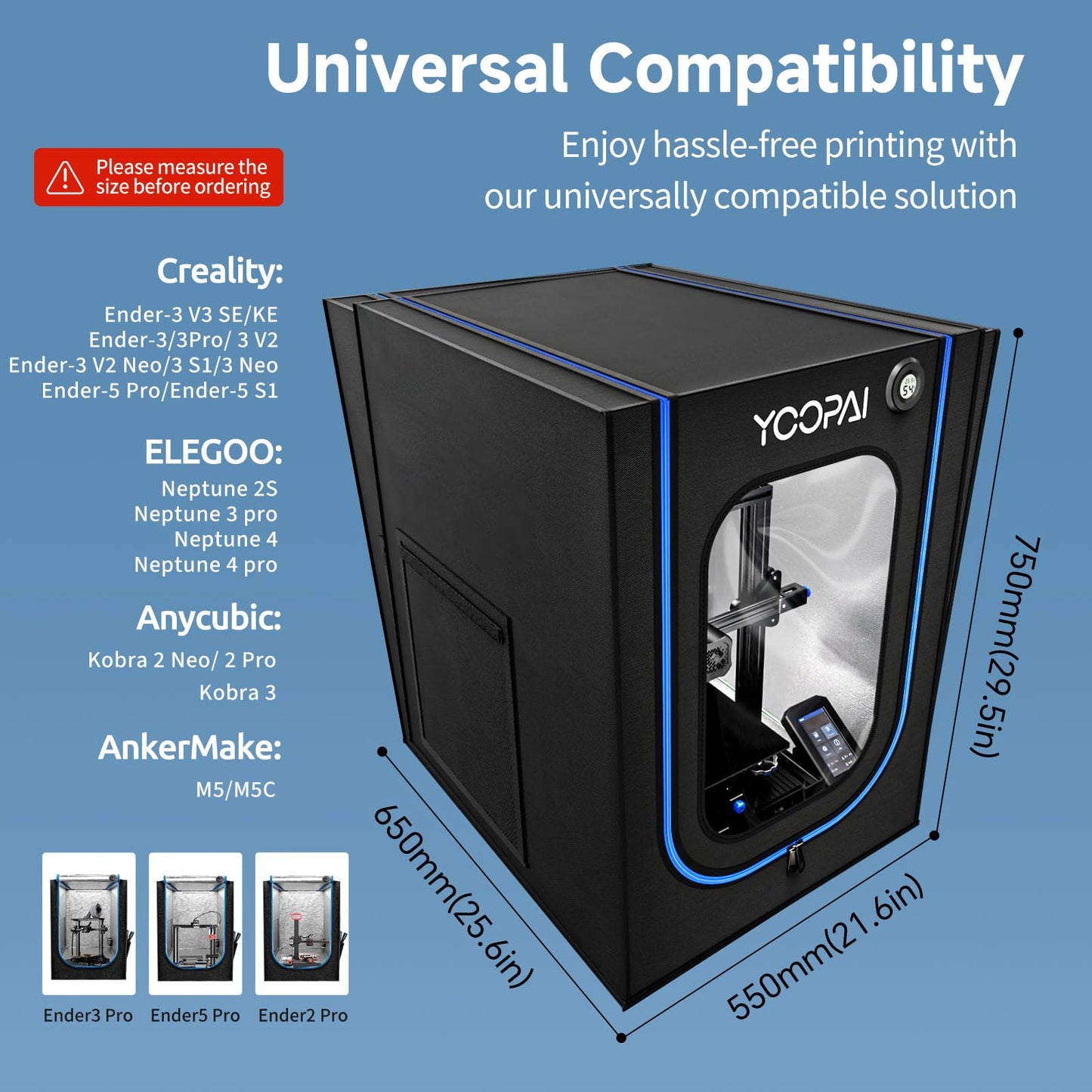 3D Printer Enclosure with Ventilation Kit, LED Light,Thermo-Hygrometer, Premium Fireproof Dustproof Tent Constant Temperature Protective Cover for Creality Ender 3 V3 SE/KE/Ender 3/3 Pro/3V2/3S1/Neo