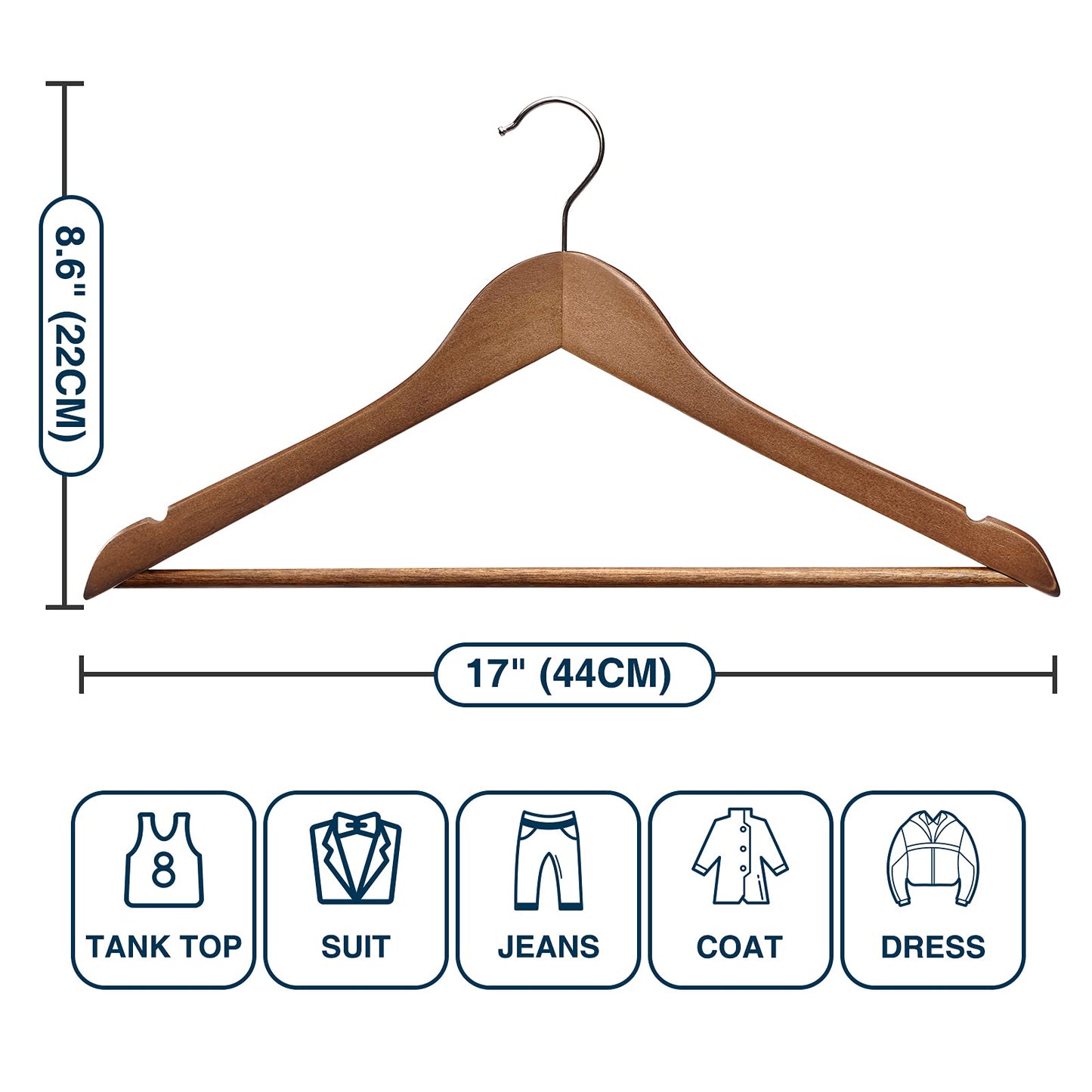 Ulimart Wood Hangers - 60 Pack Solid Shirt Hangers, Heavy Duty & Slim Wooden Hangers, for Suit, Coat, Jacket, Pants (Walnut)