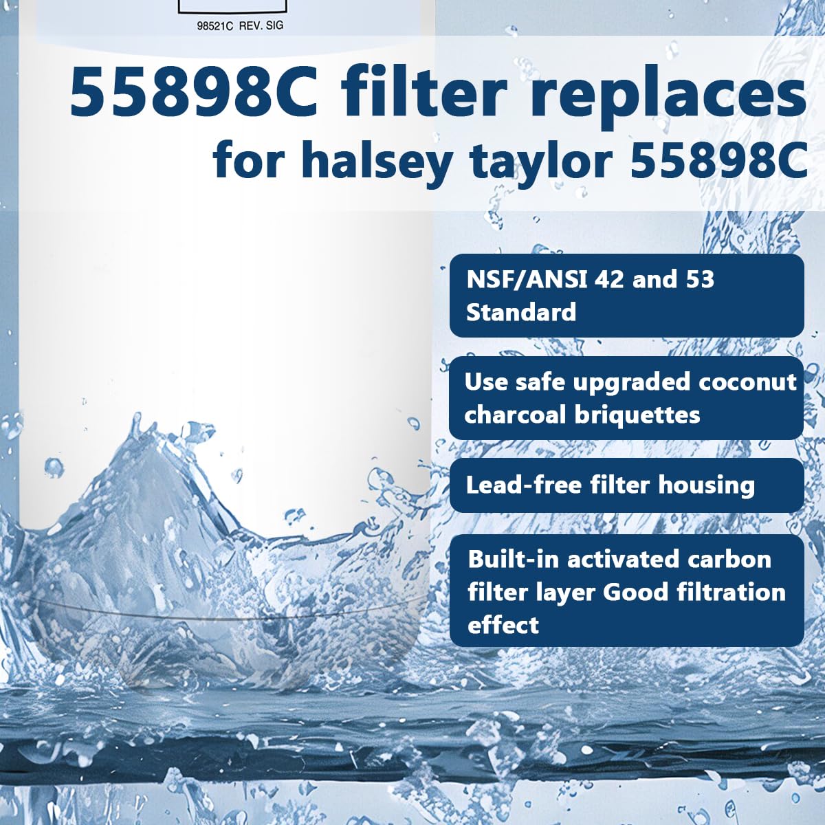 55898C Water Filter, Replacement for Halsey Taylor 55898C Filter Compatible with HWF172 Filter Replacement Filling Stations(2 Pack)