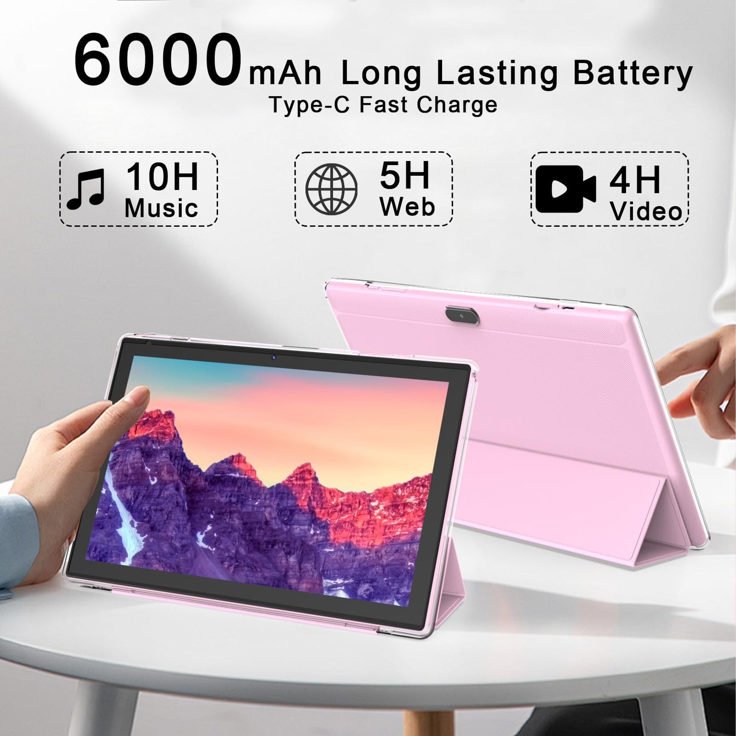Android 14 Tablet, 10 Inch 8GB RAM+64GB ROM+1TB Expand, 1.8Ghz Quad-core Processor, 2 in 1 Tablets with Keyboard/Mouse/Case/Stylus, 8MP Camera, 6000mAh Battery, 1280 * 800 HD Screen, 5G WiFi 6 Tablet
