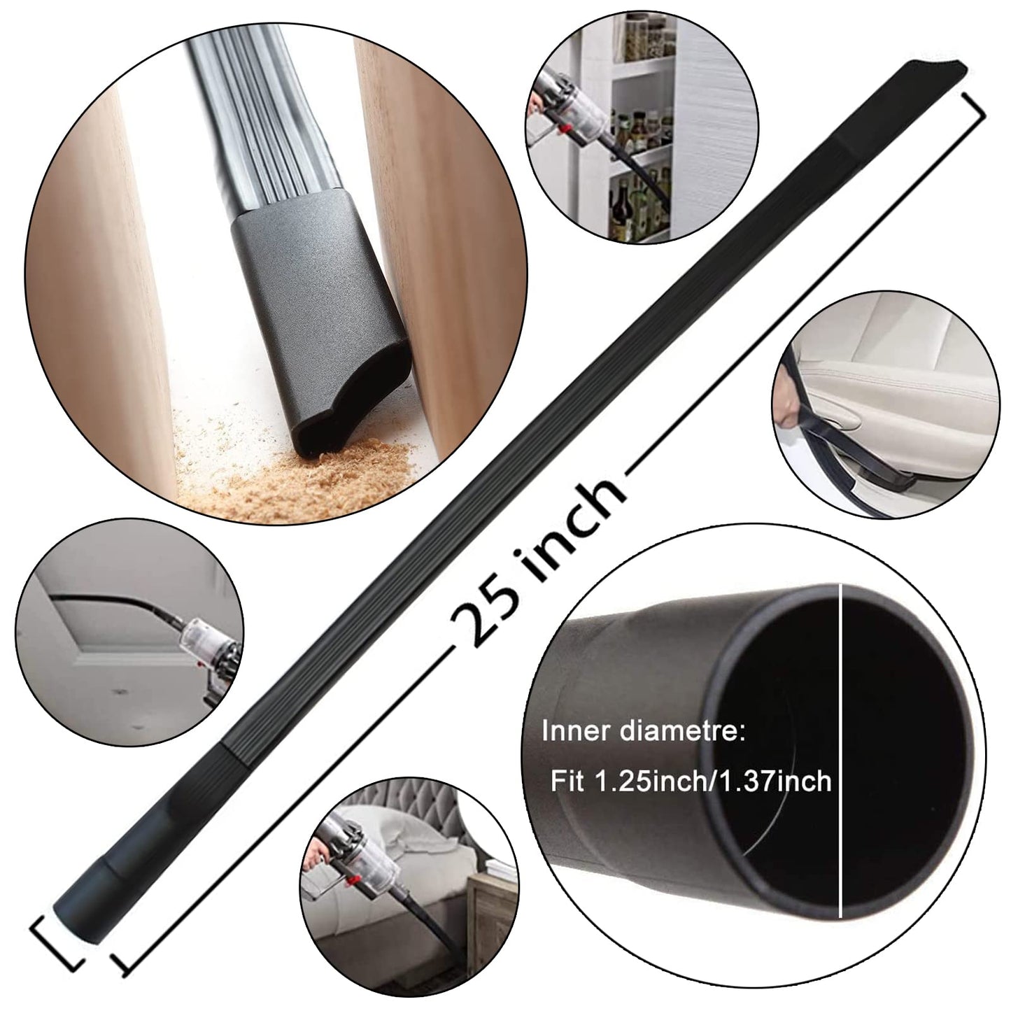 14Pcs Universal Vacuum Attachment Professional Shop Vac Accessories Wet Dry Vacuum Hose Adapter with Hair Brush Extension Wand Flexible Crevice Tool fit 2 1/2" to 1 1/4" and 1 7/8" to 1" Vacuum Hose