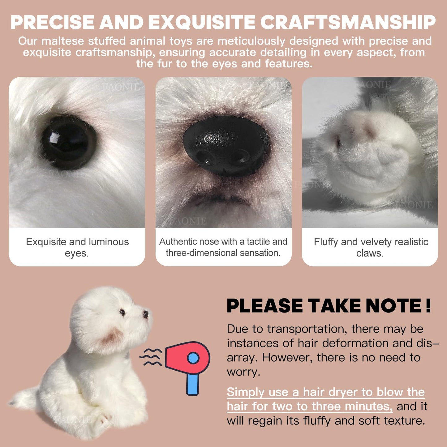14 Inch Maltese Stuffed Animal, Realistic Dog Plush, Lifelike Stuffed Animal,Companion Pet, Fluffy Stuffed Puppy Dog Toys for Gift