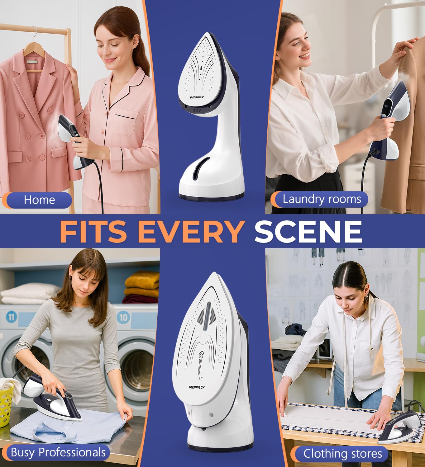 Ropilly Steam Iron for Clothes, 1600W 2-in-1 Iron & Steamer with Detachable Ceramic Soleplate, Converts from Steamer to Iron in Seconds, Auto-Off, Self-Cleaning, Wrinkle Remover for All Fabrics