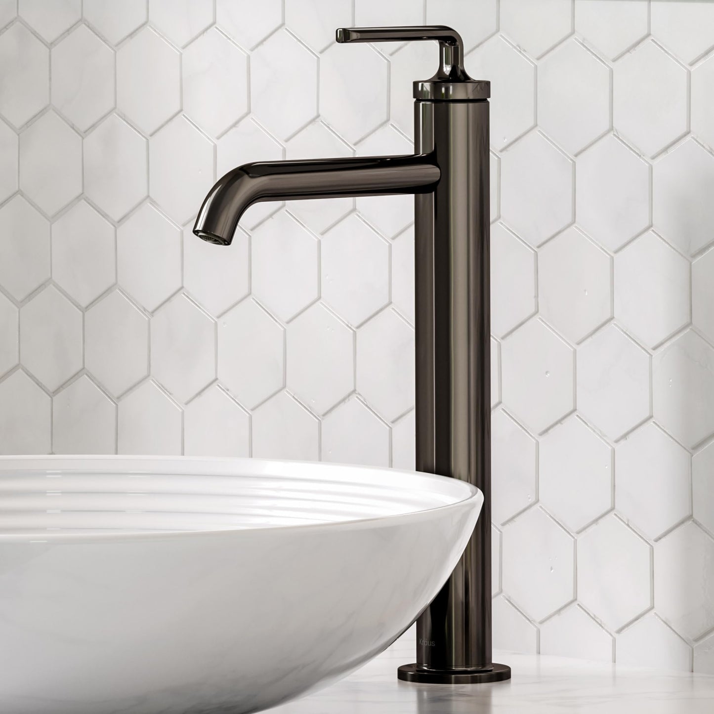 KRAUS Ramus Single Handle Vessel Sink Bathroom Faucet with Pop-Up Drain in Matte Black, KVF-1220MB
