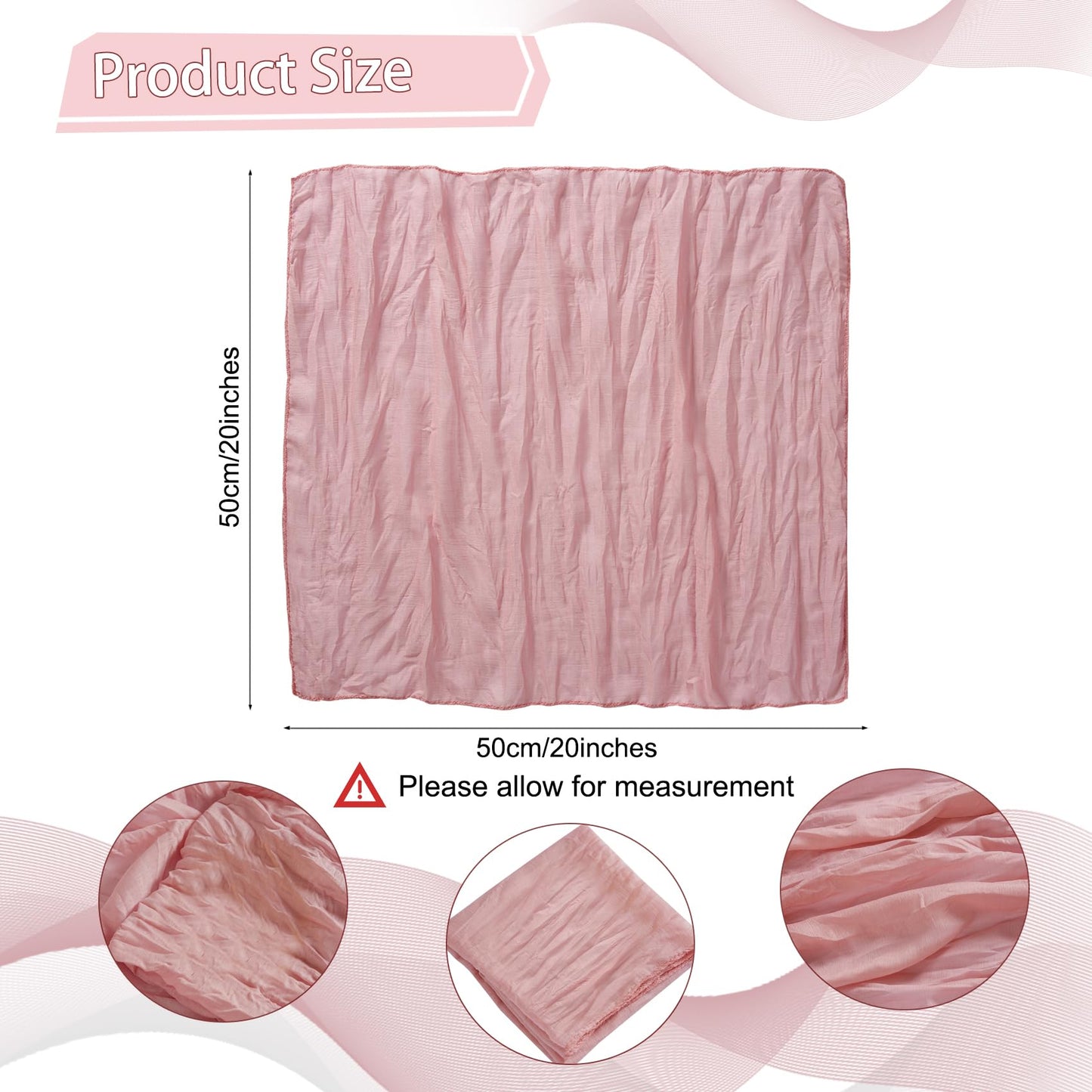 LZY 60 Pack Gauze Cheesecloth Napkins 20x20 Inch Dinner Cloth Napkins, Soft Boho Table Napkins Rustic Wrinkled Cheese Cloth Napkins Bulk for Wedding Party Baby Shower Event Decor (Dusty Pink)
