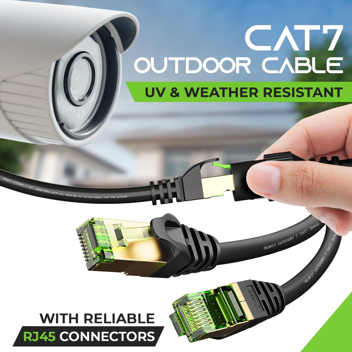 GEARit Cat7 Outdoor Ethernet Cable (150ft) SFTP Shielded Foil Twisted Pair, Pure Copper, LLDPE, Waterproof, Direct Burial, In-Ground, UV Resistant, POE, Network, LAN, Internet, Cat 7-150 Feet
