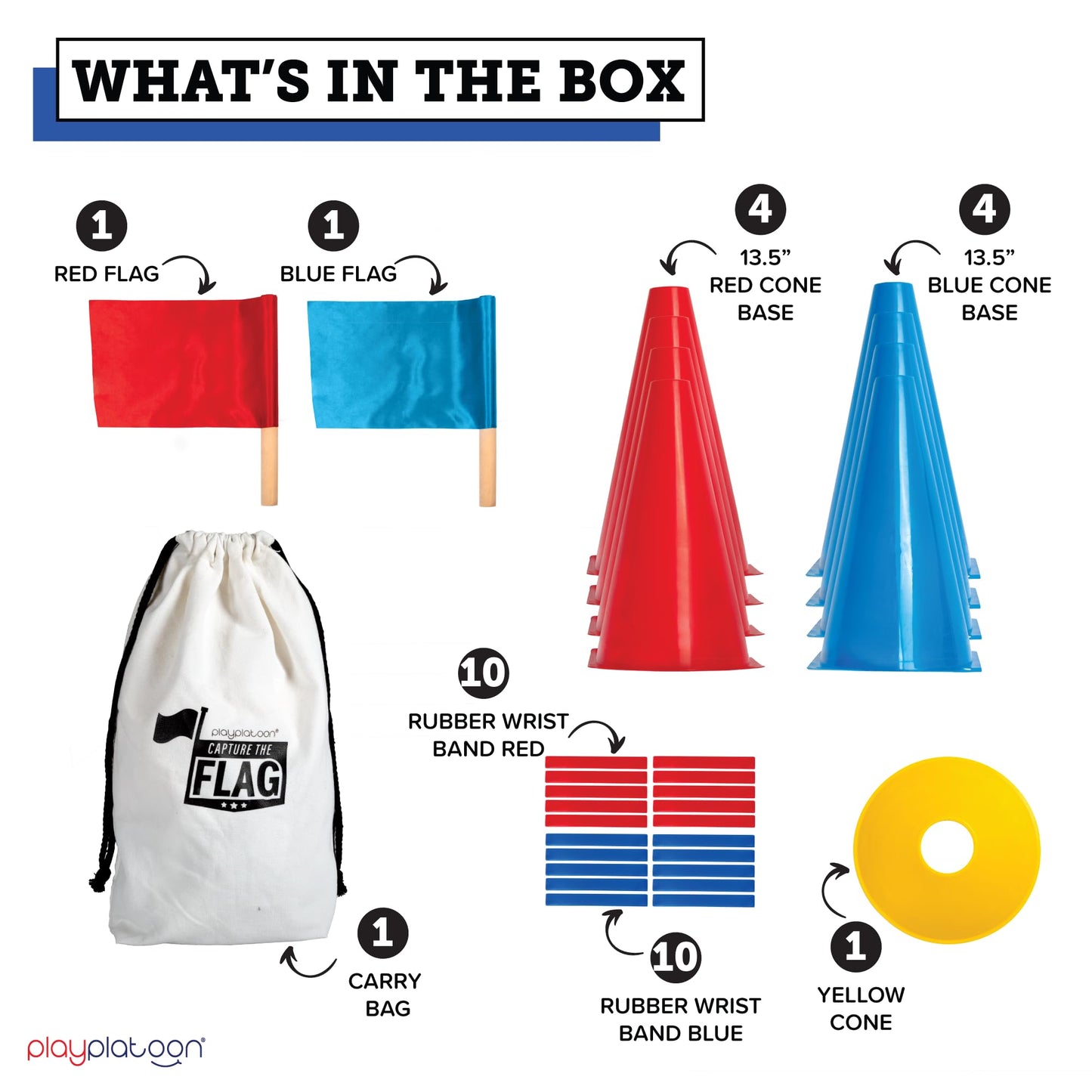 Play Platoon Capture The Flag, The Traditional Original 20 Player Set with Real Wood Handle Flags - Outdoor Yard Game for Family, Kids and Teens - Cool for Boy Birthday Gifts, Family Reunions, & Field