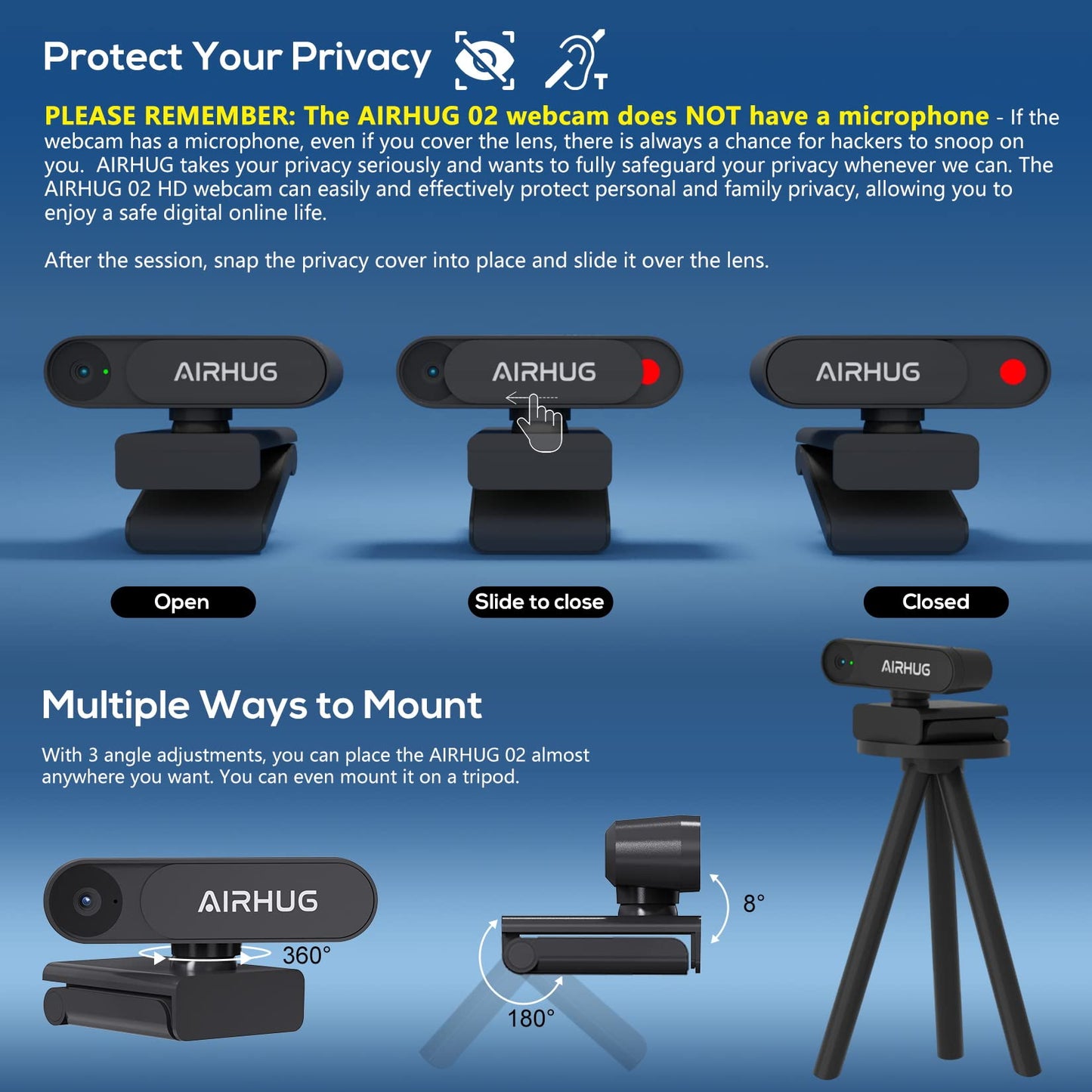 Webcam No Mic with Privacy Cover, USB Web Cam for Computer and Laptop Plug & Play, Web Camera Without Audio, 78° Wide-Angle,for Streaming and Conferencing (2K Webcam No Mic)